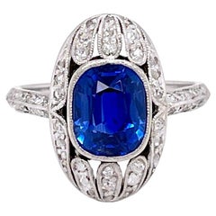 Diamantring aus Kaschmir mit Kaschmir-Saphir 2,56 Karat, SSEF-zertifiziert, ca. 1910er Jahre