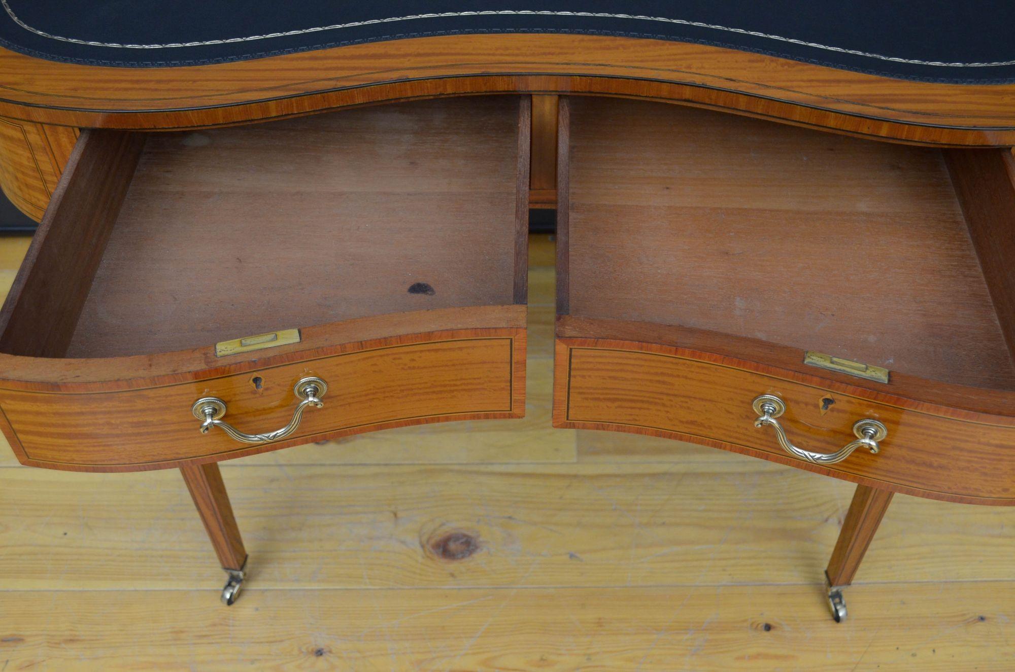 20th Century Edwardian Kidney Shaped Satinwood Writing Table For Sale
