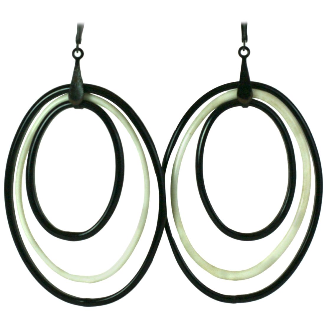 Edwardian Lampwork Glass Long Hoop Earrings For Sale