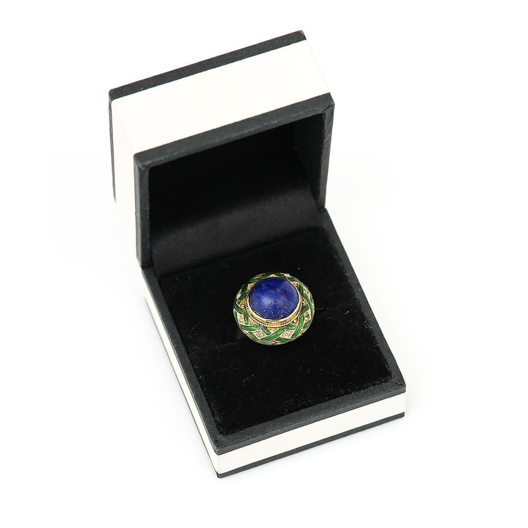 Edwardian Lapis Lazuli, Rose Cut Diamond and Green Enamel Dome Ring, Circa 1910 For Sale 10