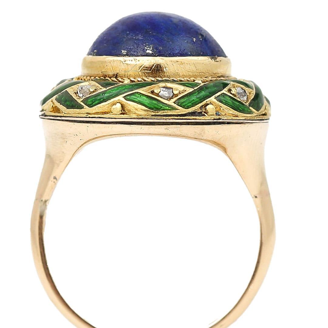 Edwardian Lapis Lazuli, Rose Cut Diamond and Green Enamel Dome Ring, Circa 1910 For Sale 5