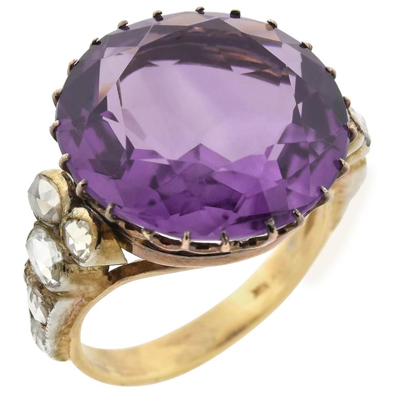 Edwardian Large 14 Carat Amethyst and Diamond Ring For Sale at 1stDibs | 5  carat amethyst ring, edwardian amethyst ring, 14 carat amethyst ring