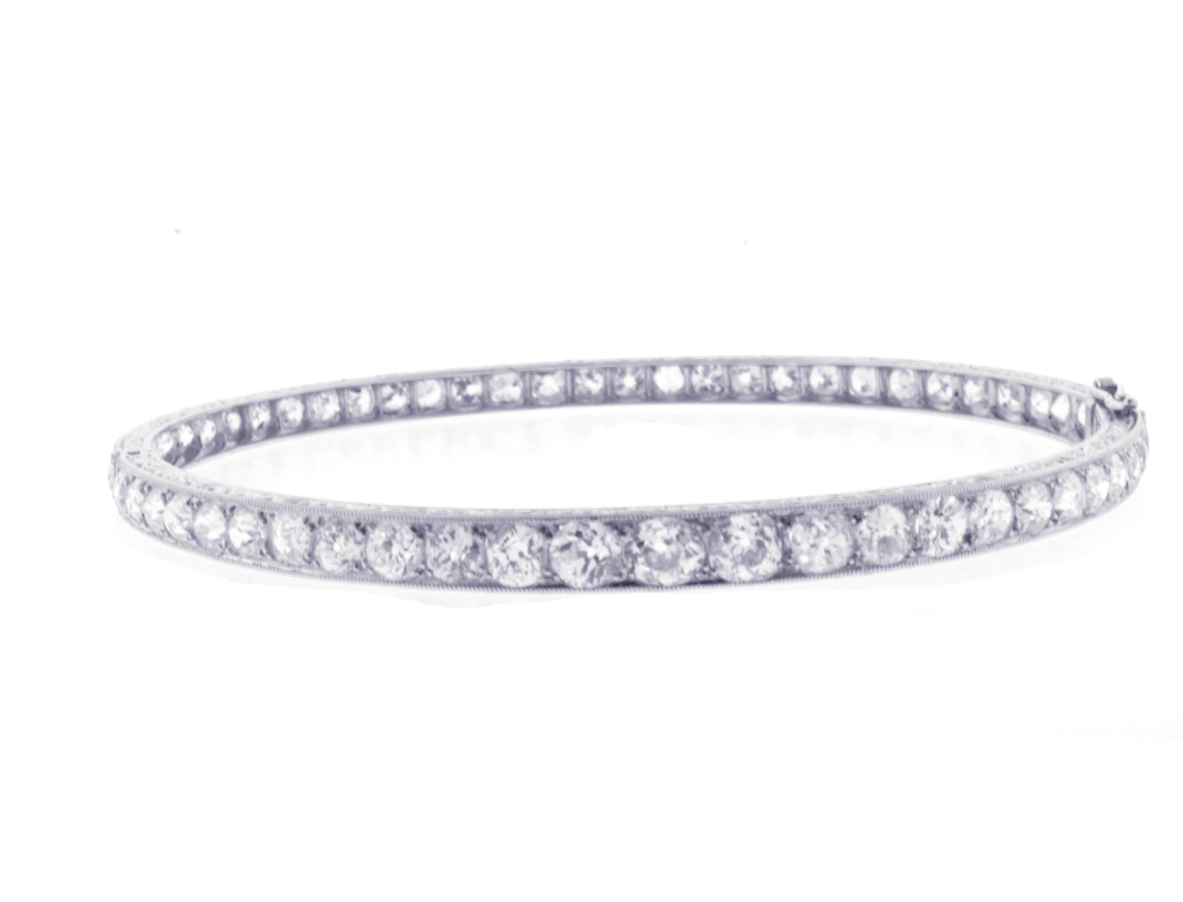 Edwardian Large European Cut Diamond Bangle Bracelet In Good Condition In Bethesda, MD