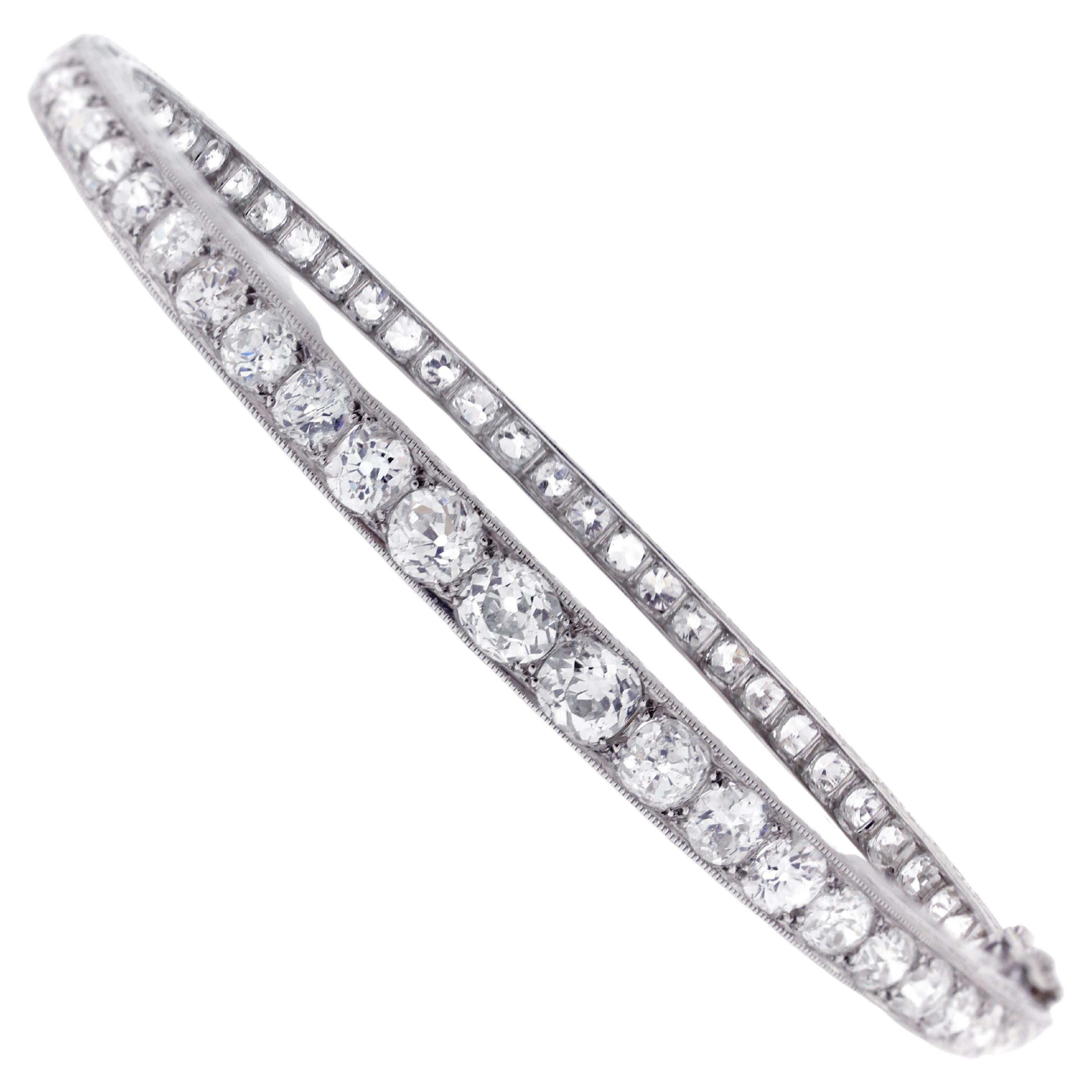 Edwardian Large European Cut Diamond Bangle Bracelet