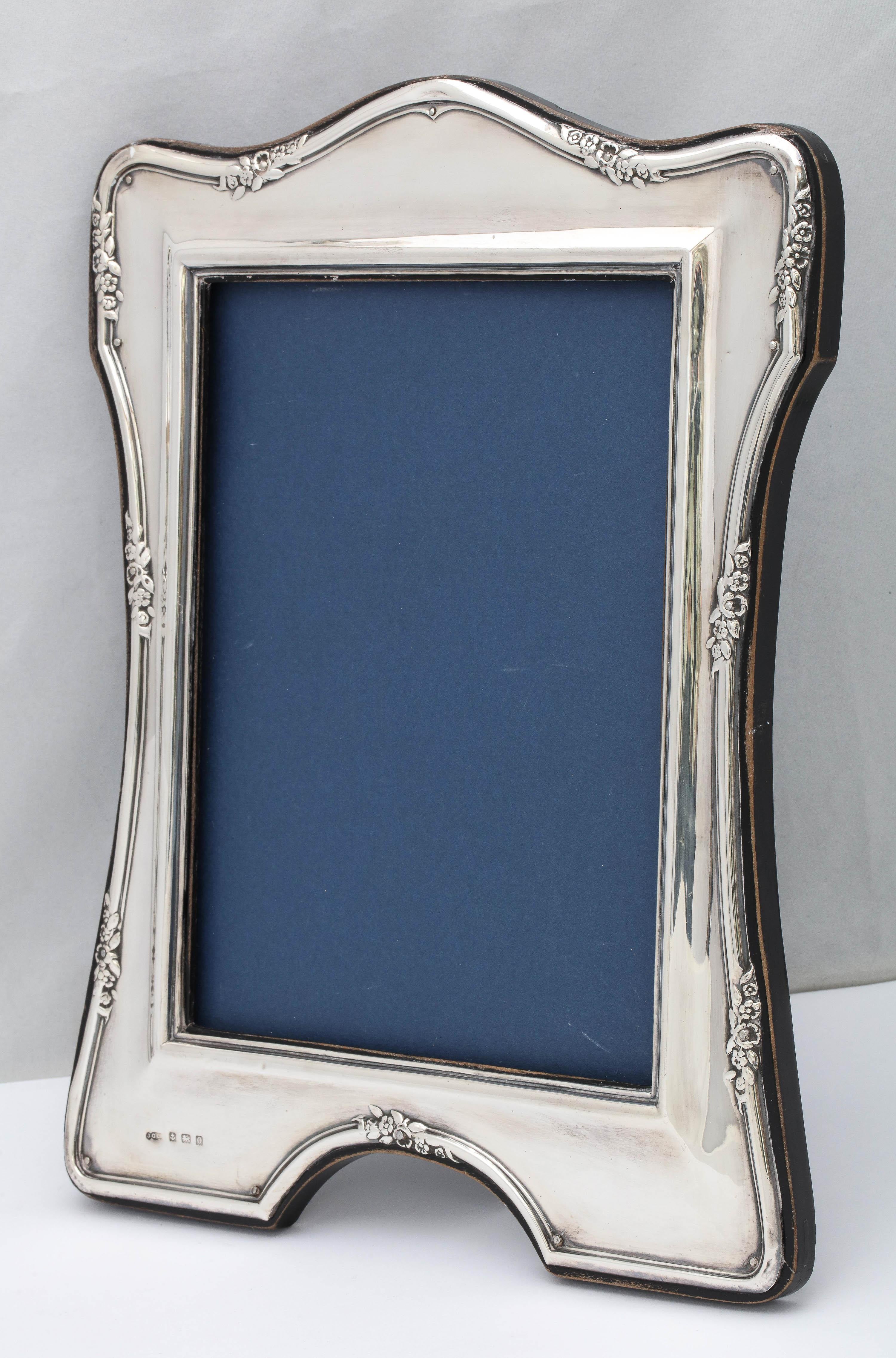 English Edwardian Large Sterling Silver Wood-Backed Picture Frame For Sale