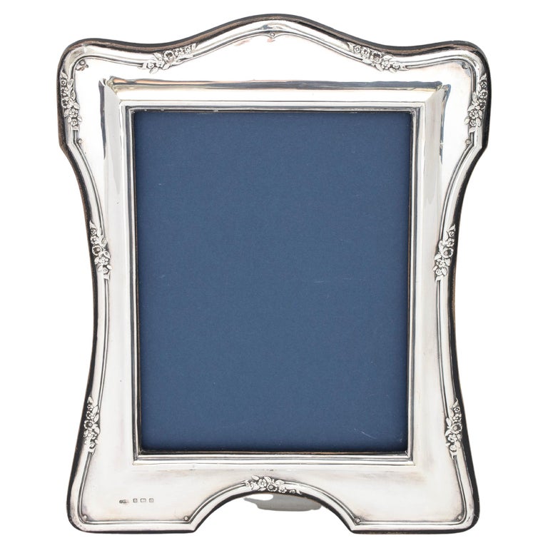 Edwardian Large Sterling Silver WoodBacked Picture Frame For Sale at