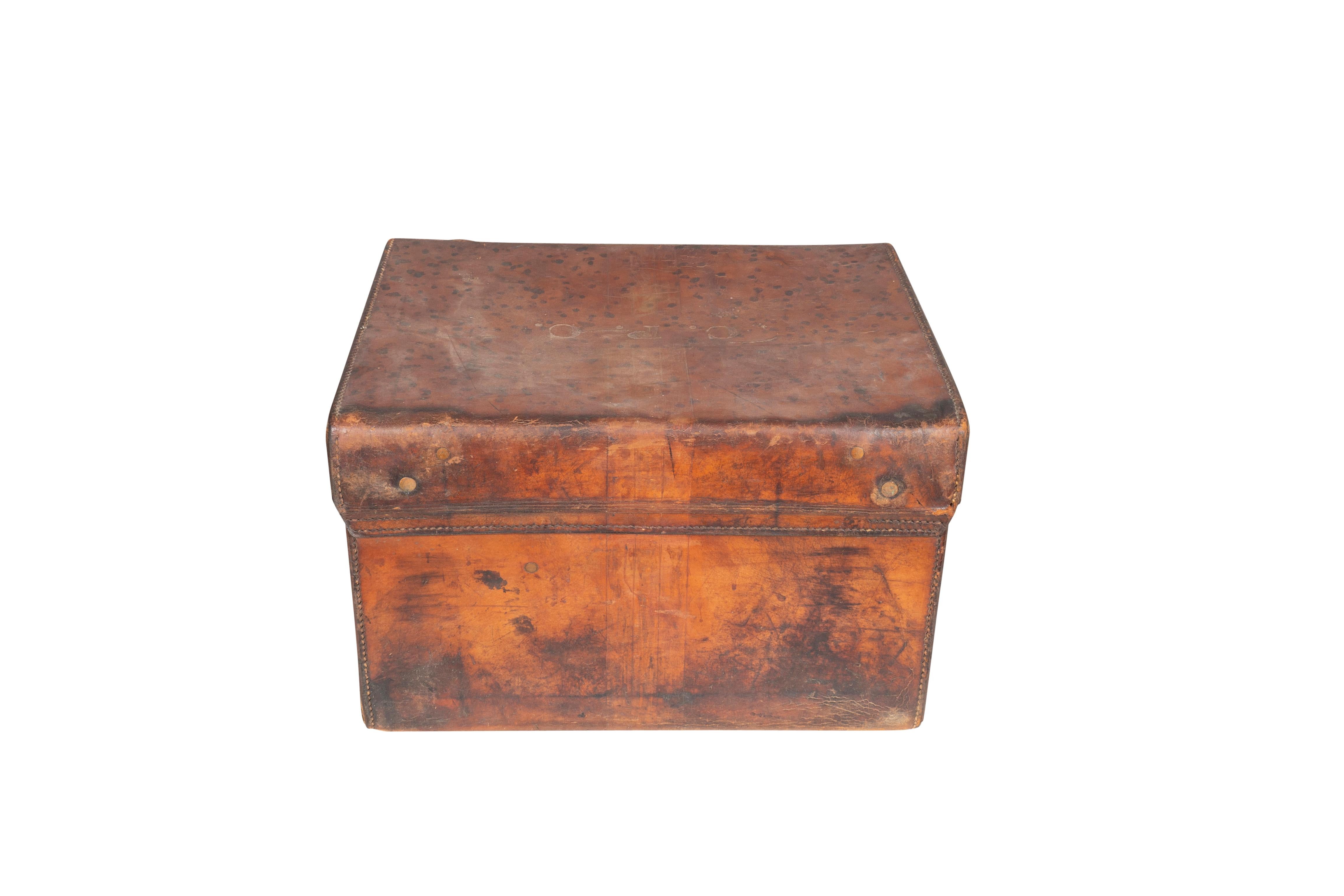 English Edwardian Leather Hat Box By Herbert Johnson Of London For Sale