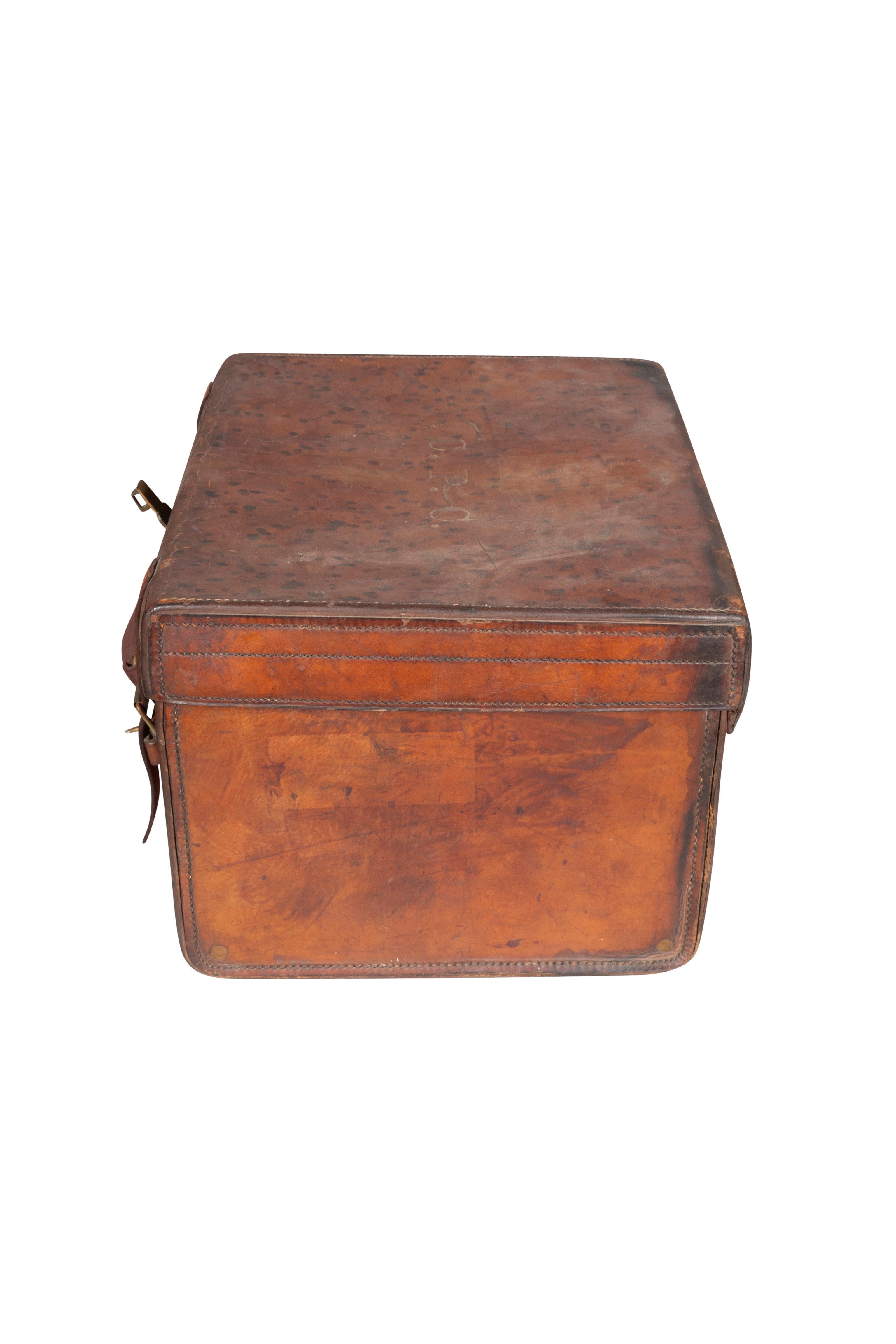 20th Century Edwardian Leather Hat Box By Herbert Johnson Of London For Sale