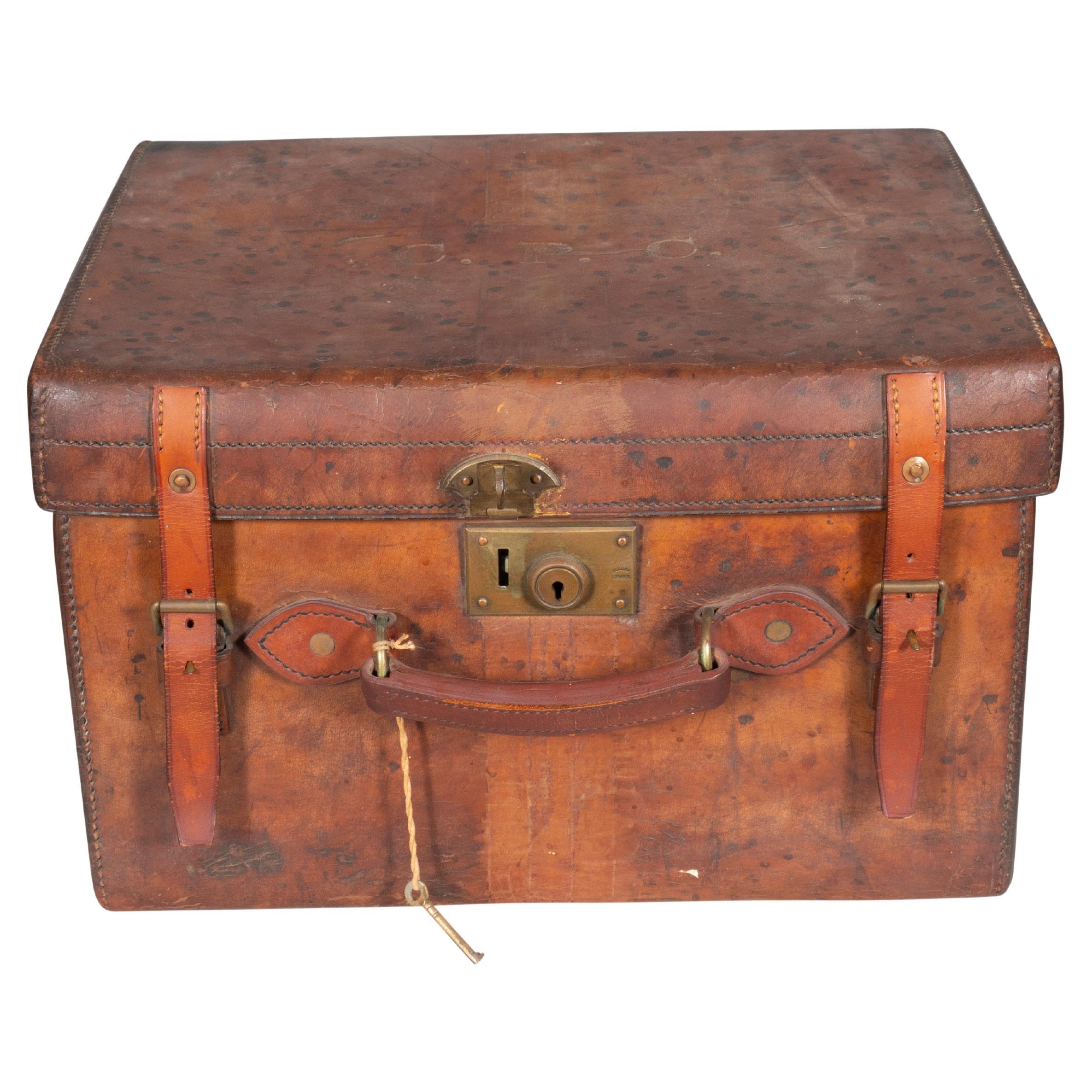 Edwardian Leather Hat Box By Herbert Johnson Of London For Sale