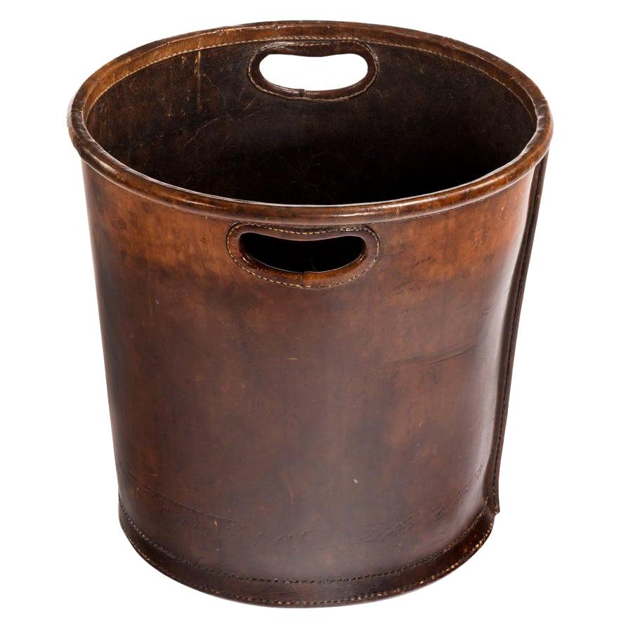 Edwardian Leather Paper Bucket For Sale