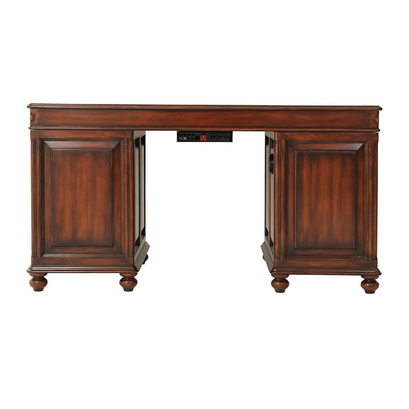 Edwardian Leather Top Pedestal Desk In New Condition For Sale In Westwood, NJ