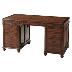 Edwardian Leather Top Pedestal Desk