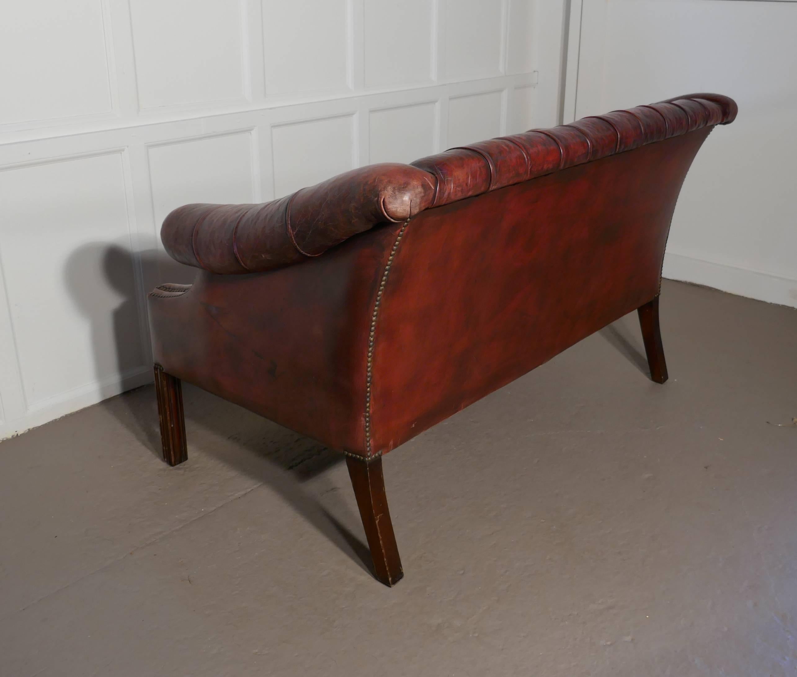 Edwardian Leather Two-Seat Library Chesterfield Settee 1