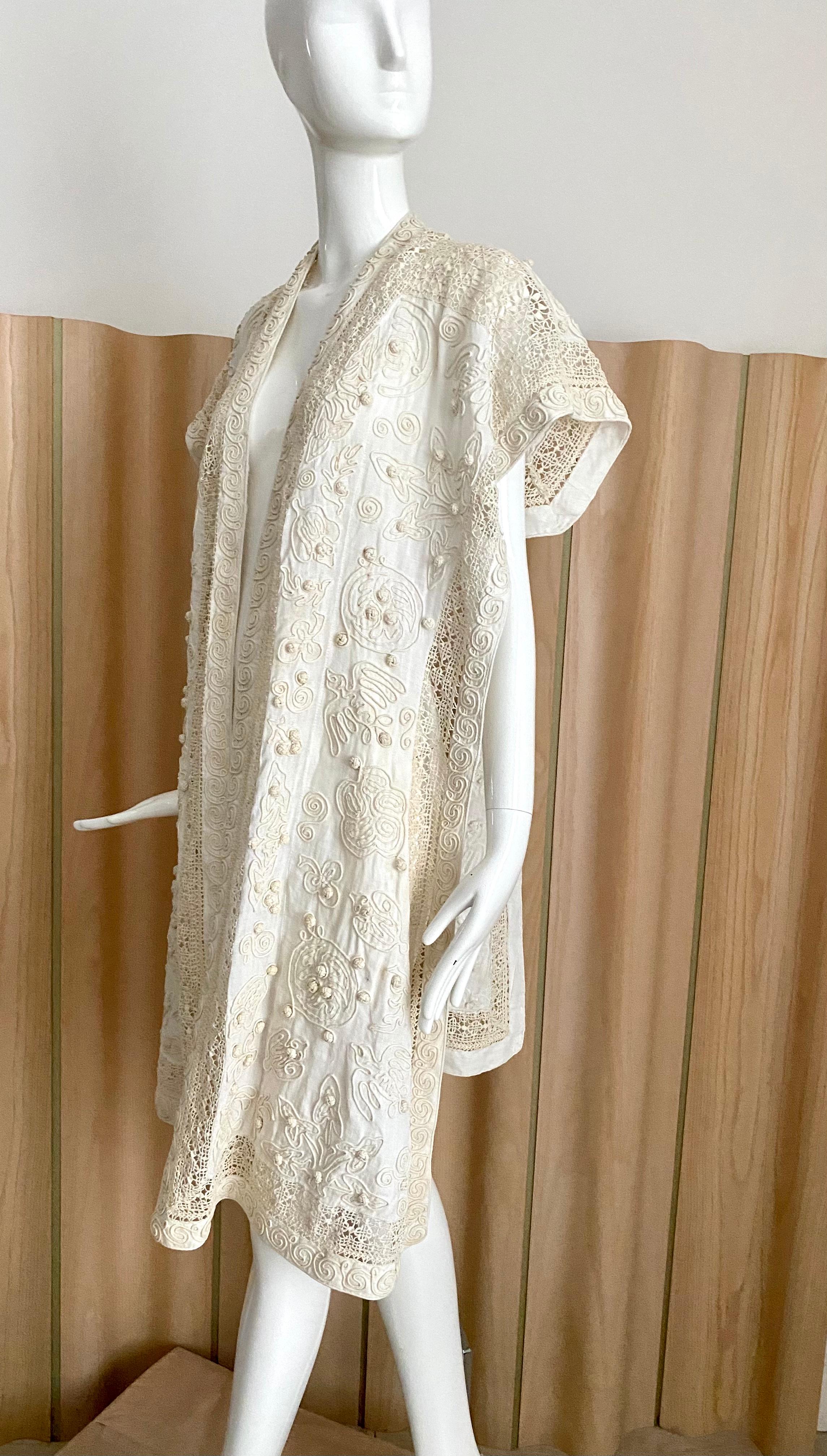 Beige Edwardian Linen Vest with soutache trim