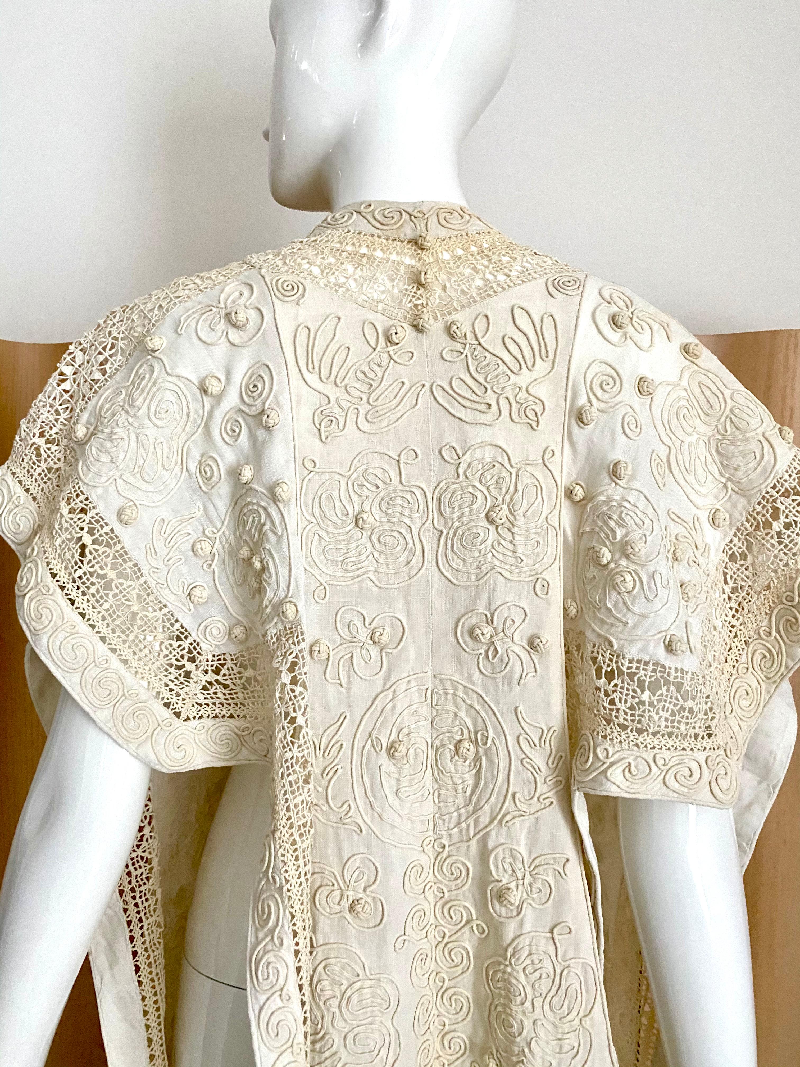 Edwardian Linen Vest with soutache trim In Good Condition In Beverly Hills, CA