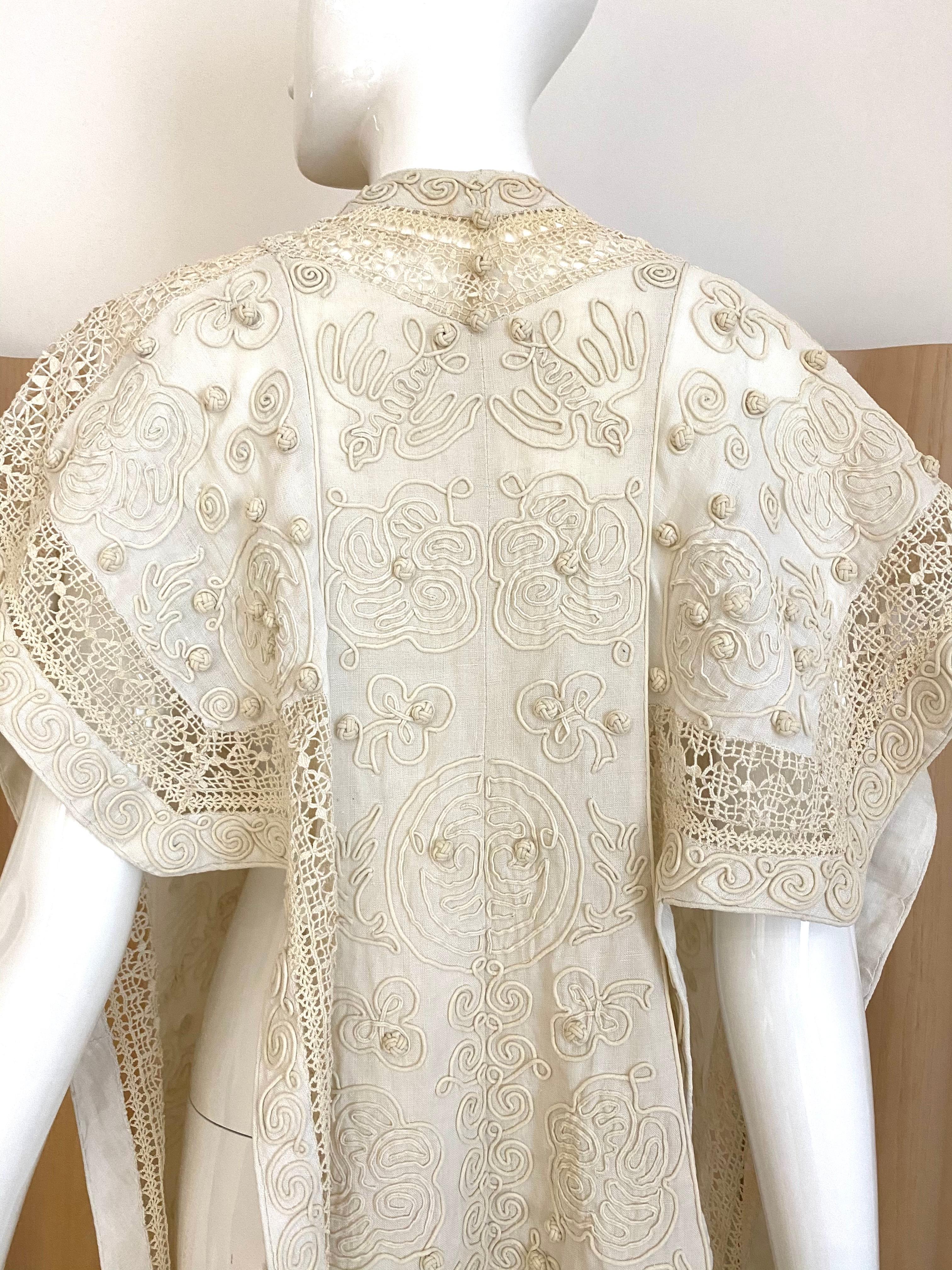Women's Edwardian Linen Vest with soutache trim