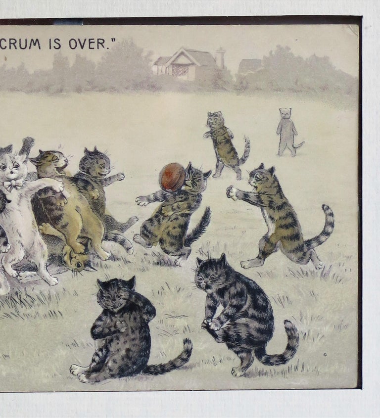 Edwardian Louis Wain Framed Cat Postcard "After The Scrum is Over