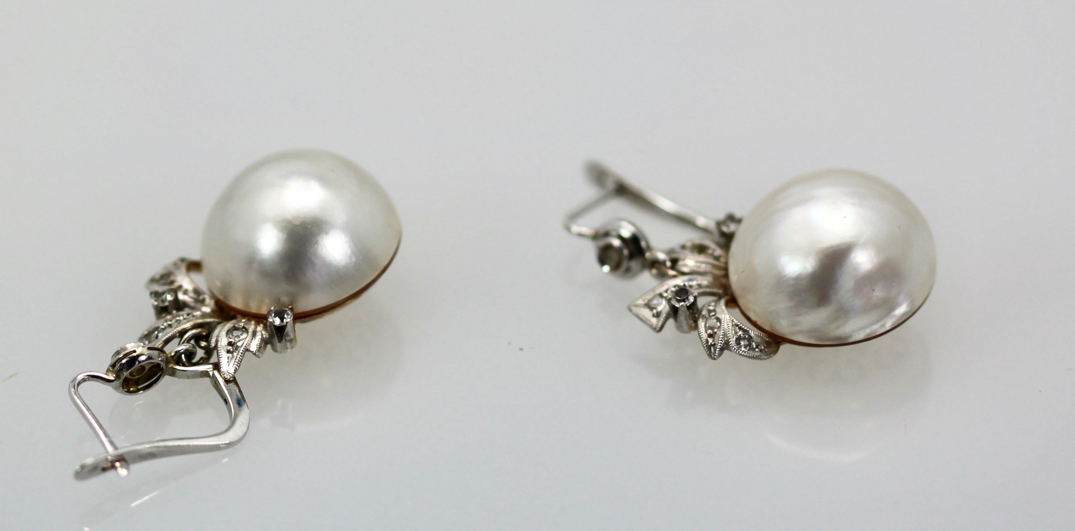 Mabe Perlen-Diamant-Ohrringe im edwardianischen Stil (Rundschliff) im Angebot