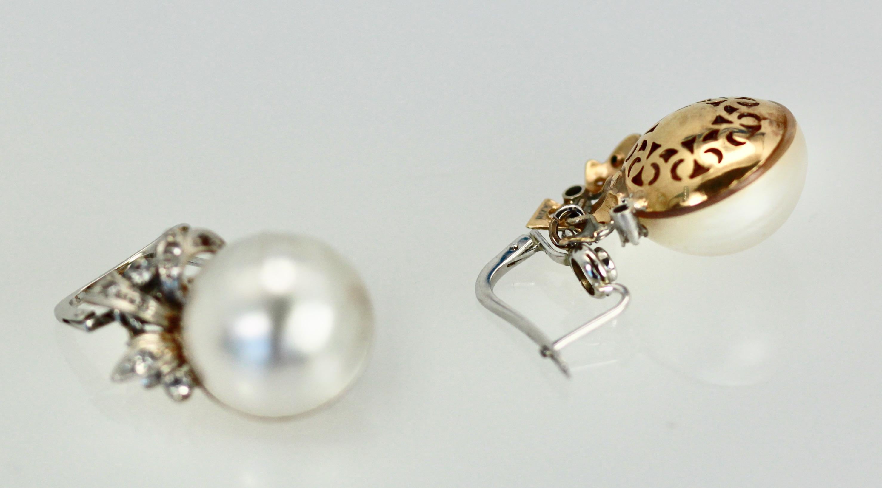 Mabe Perlen-Diamant-Ohrringe im edwardianischen Stil im Zustand „Gut“ im Angebot in North Hollywood, CA