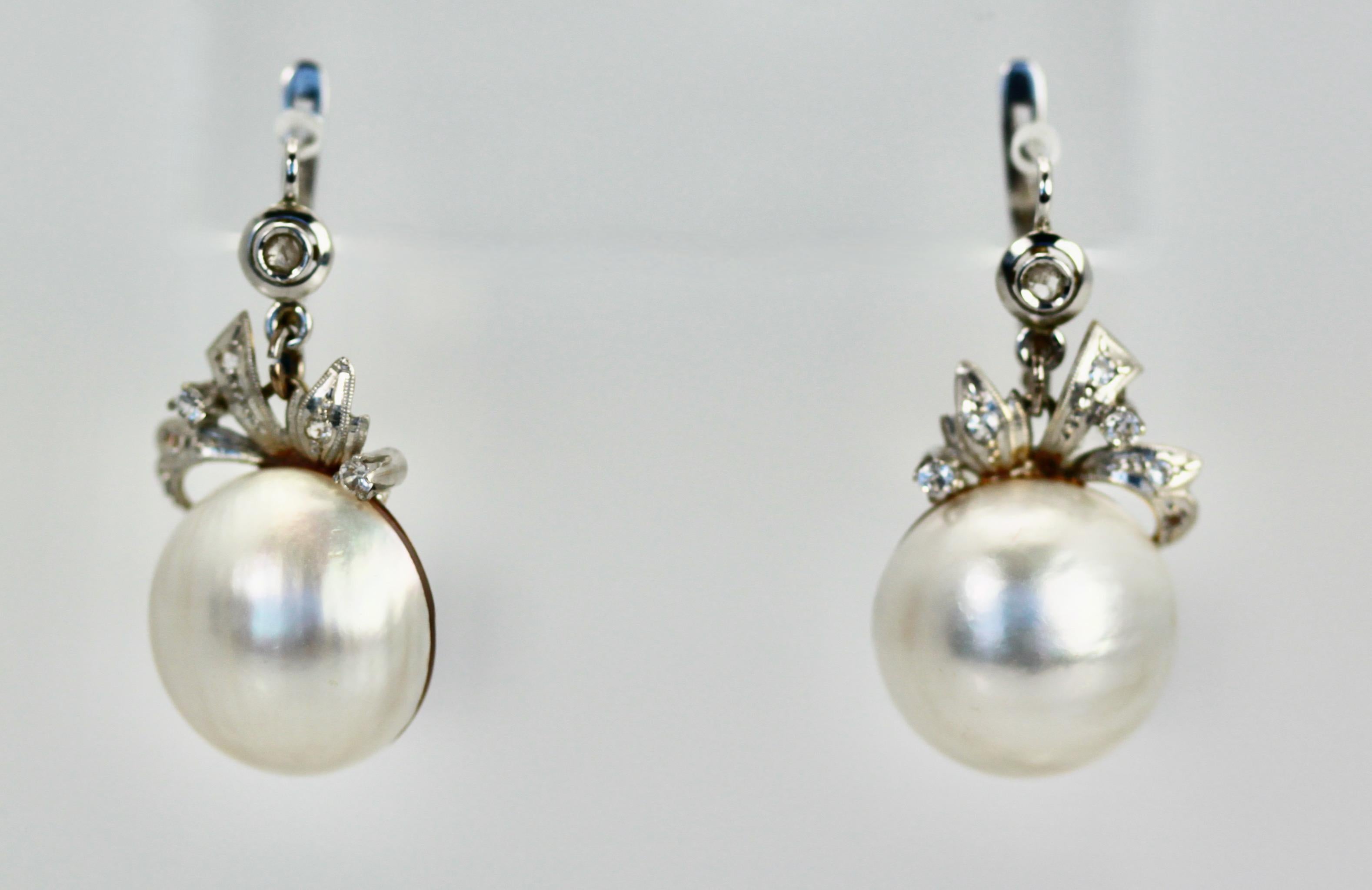 Mabe Perlen-Diamant-Ohrringe im edwardianischen Stil Damen im Angebot