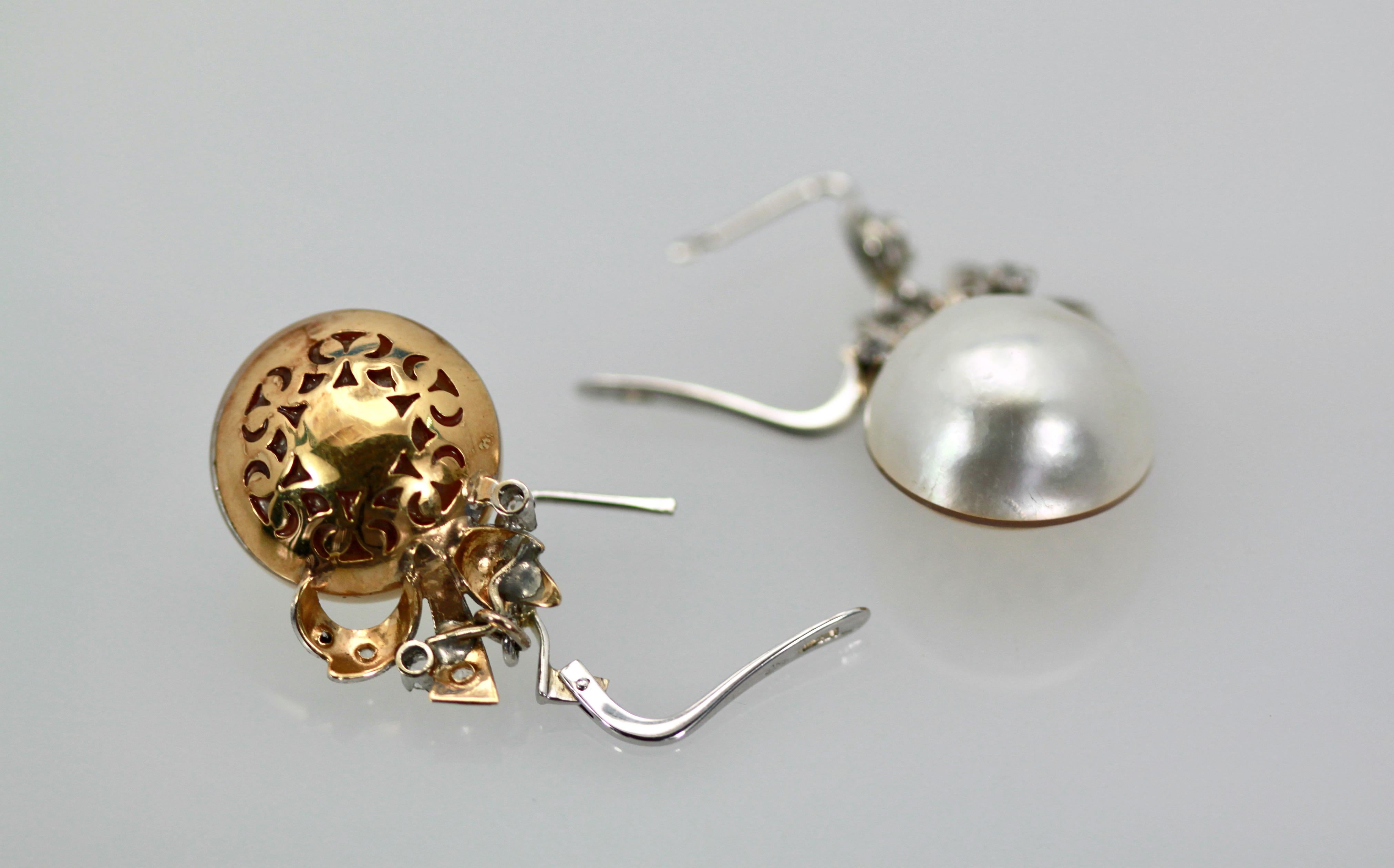 Mabe Perlen-Diamant-Ohrringe im edwardianischen Stil im Angebot 1
