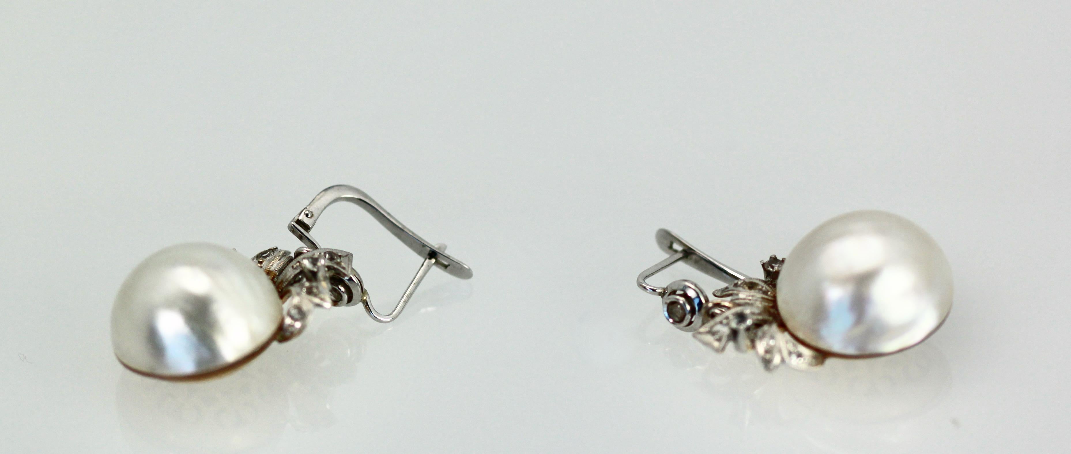 Mabe Perlen-Diamant-Ohrringe im edwardianischen Stil im Angebot 2