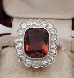 Edwardian Madeira Citrine Diamond Platinum 14 KT ring