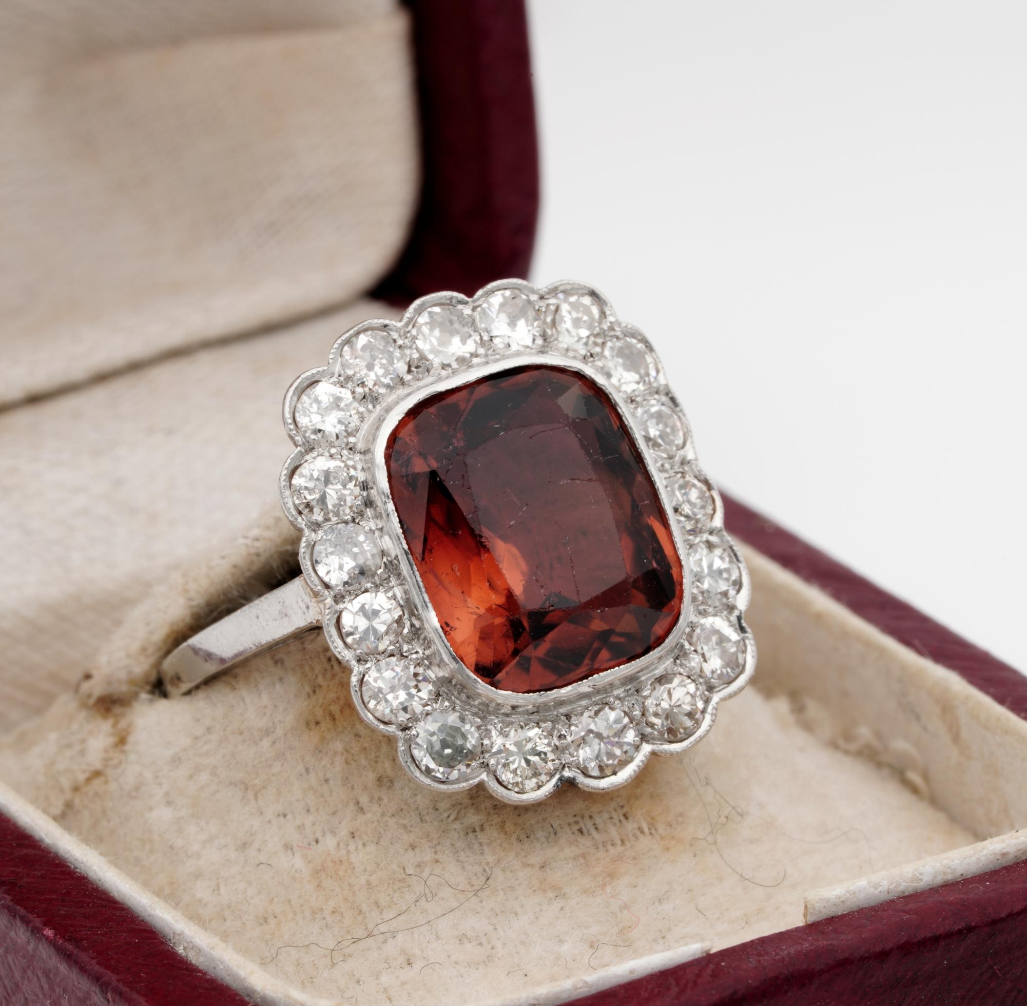 Edwardian Madeira Citrine Diamond Platinum 14 KT ring In Good Condition For Sale In Napoli, IT