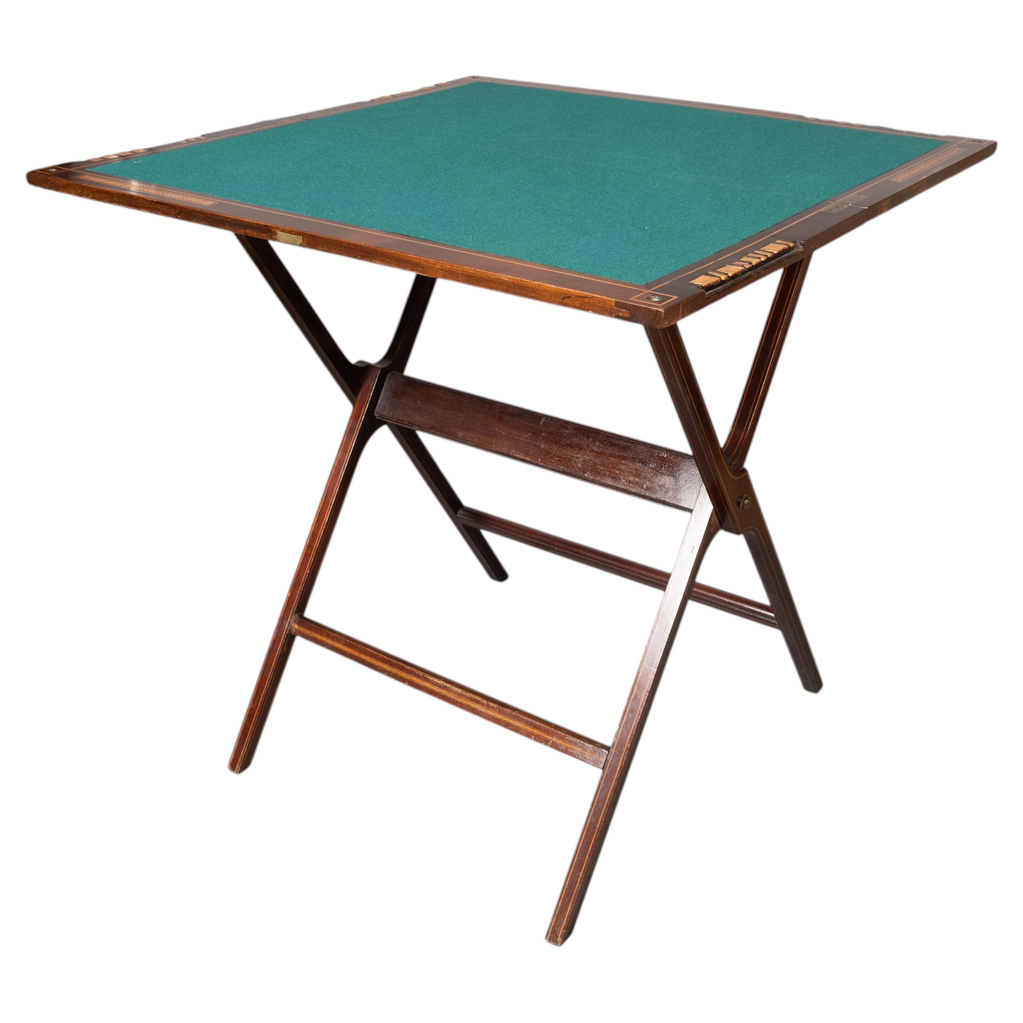 Mesa de juegos portátil eduardiana de caoba y boj, de W. Thornhill & Co en venta