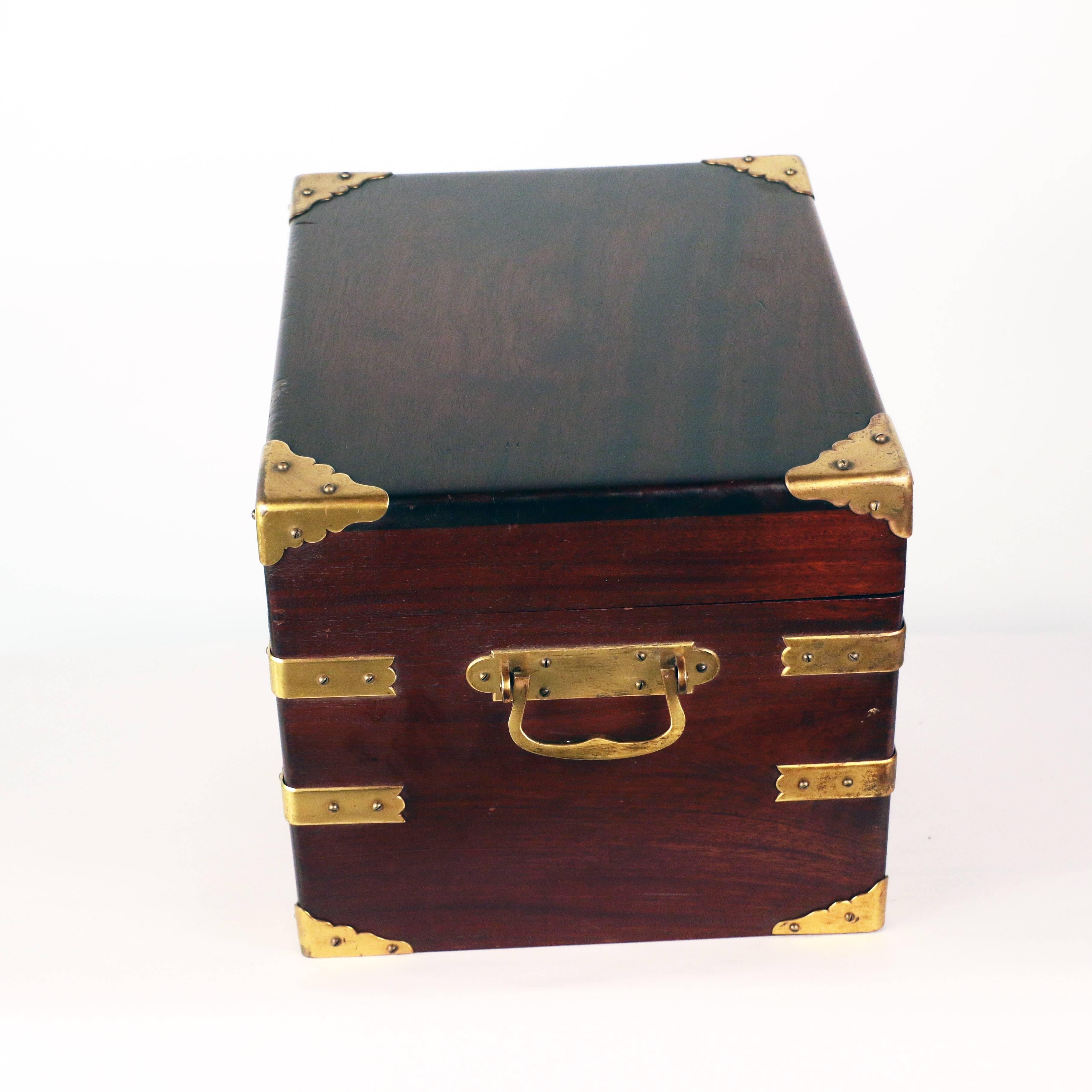 British Edwardian Mahogany and Gilt Brass Bound Humidor by Benson and Hedges