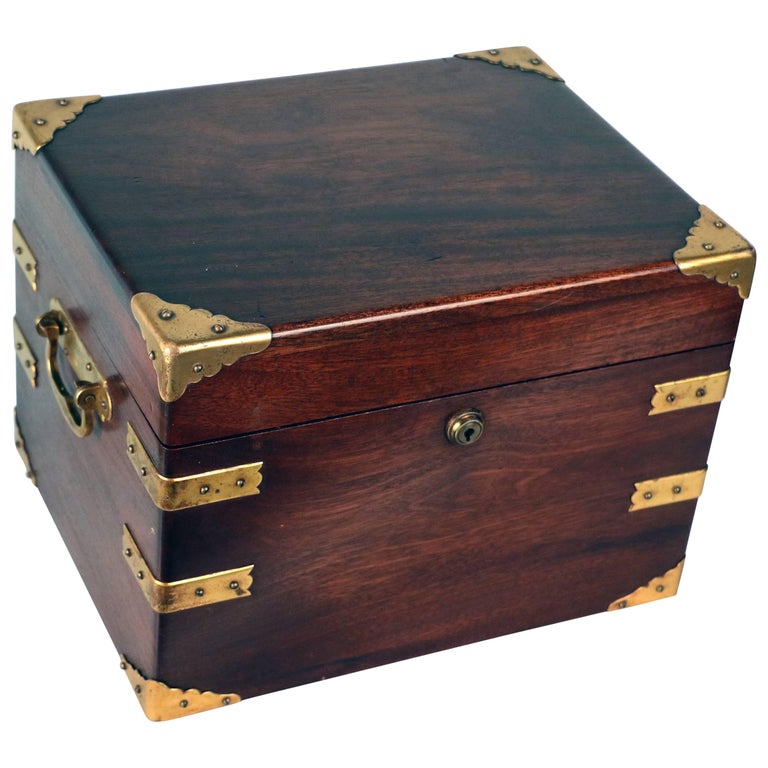 Edwardian Mahogany and Gilt Brass Bound Humidor by Benson and Hedges at