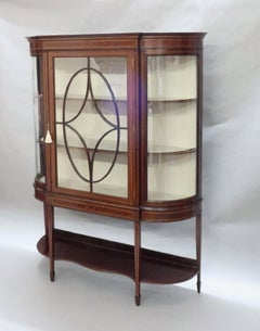Edwardian Mahogany and Glass Bow Ended Display Cabinet with Shelves