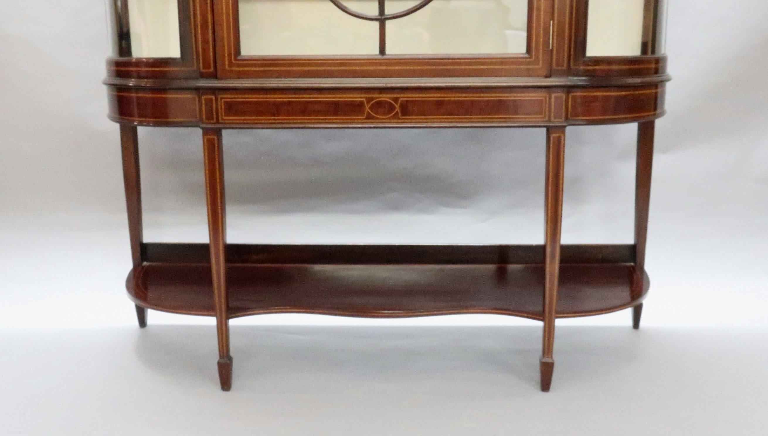 20th Century Edwardian Mahogany and Glass Bow Ended Display Cabinet with Shelves For Sale