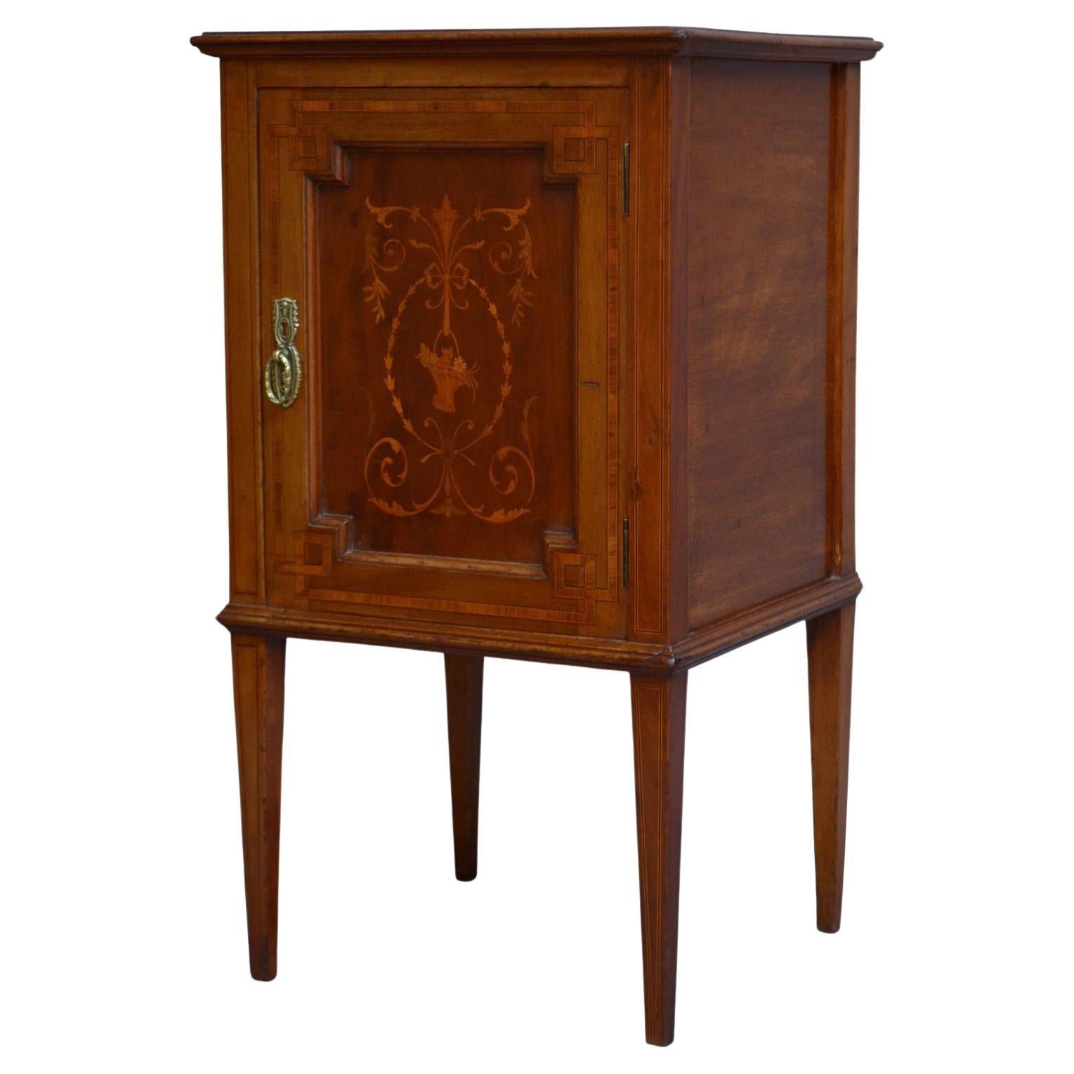 Edwardian Mahogany and Inlaid Bedside Cabinet For Sale