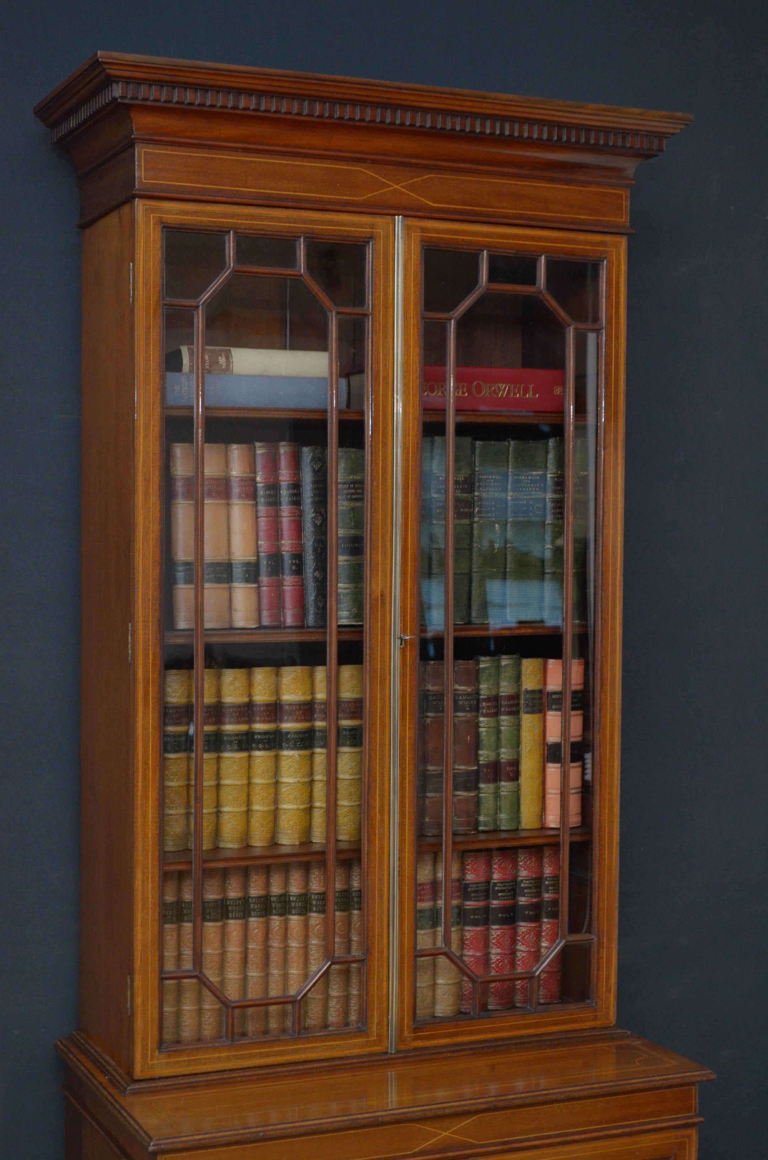 European Edwardian Mahogany and Inlaid Bookcase