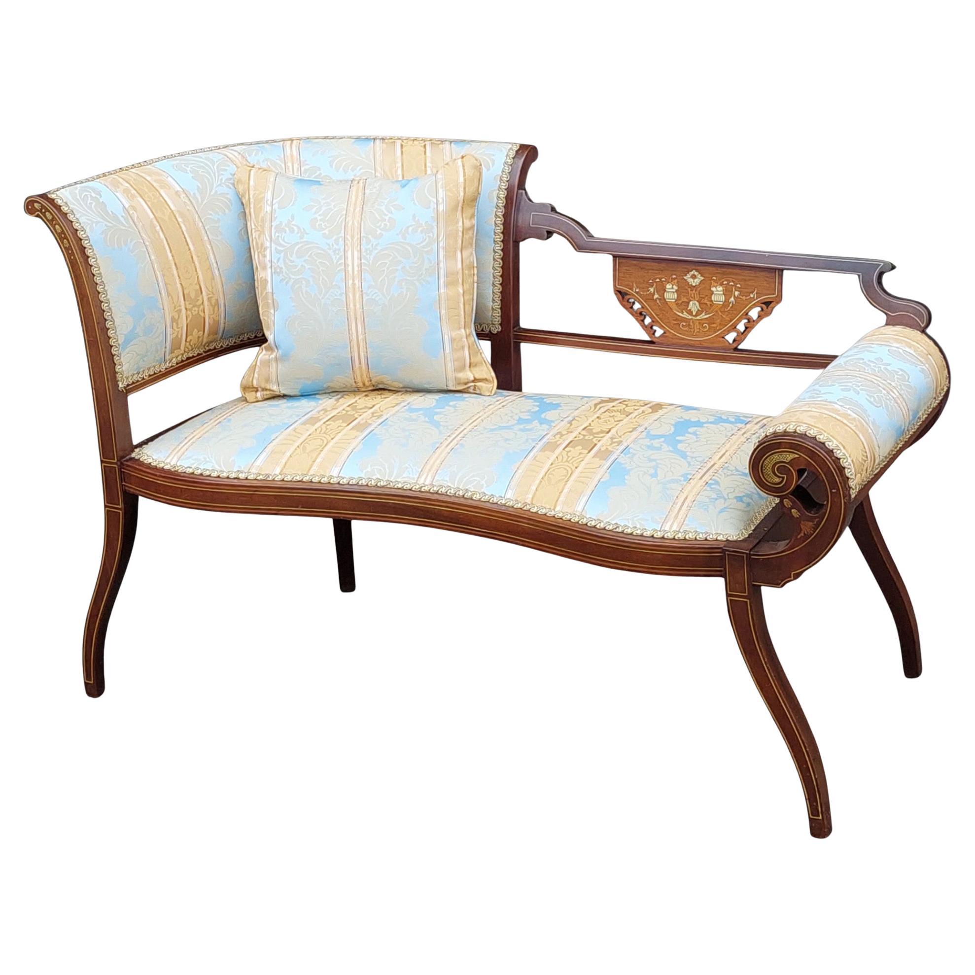 Edwardian Mahogany and Inlaid Chaise Longue