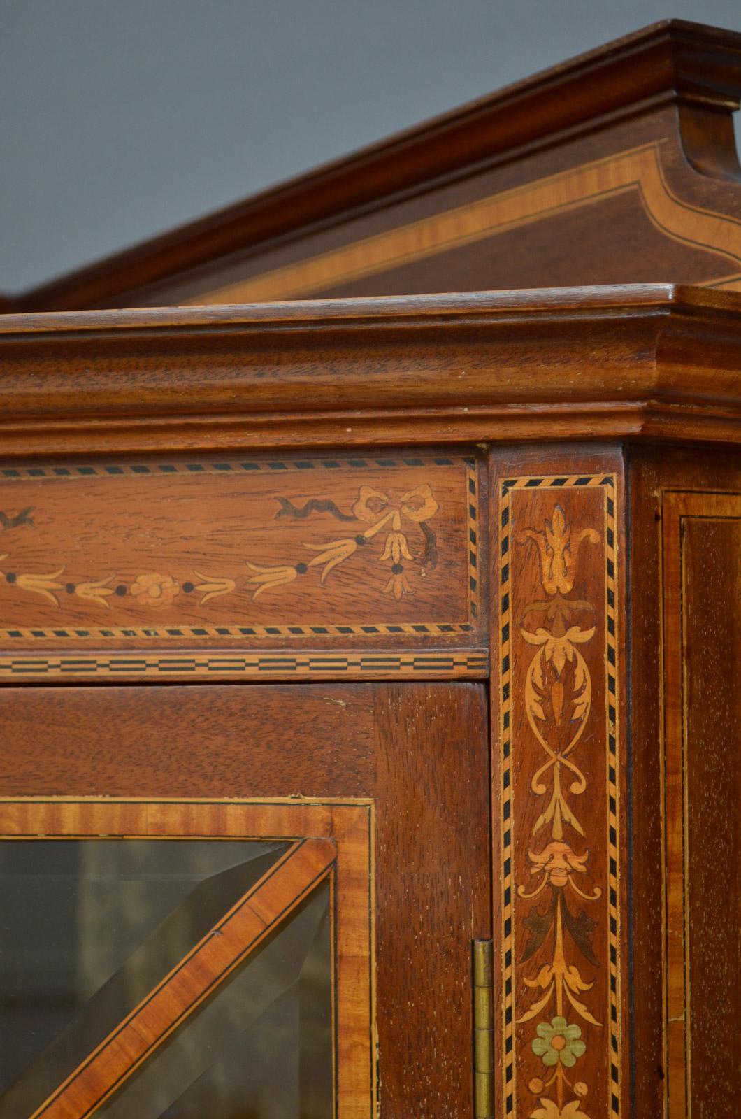 English Edwardian Mahogany and Inlaid Corner Display Cabinet