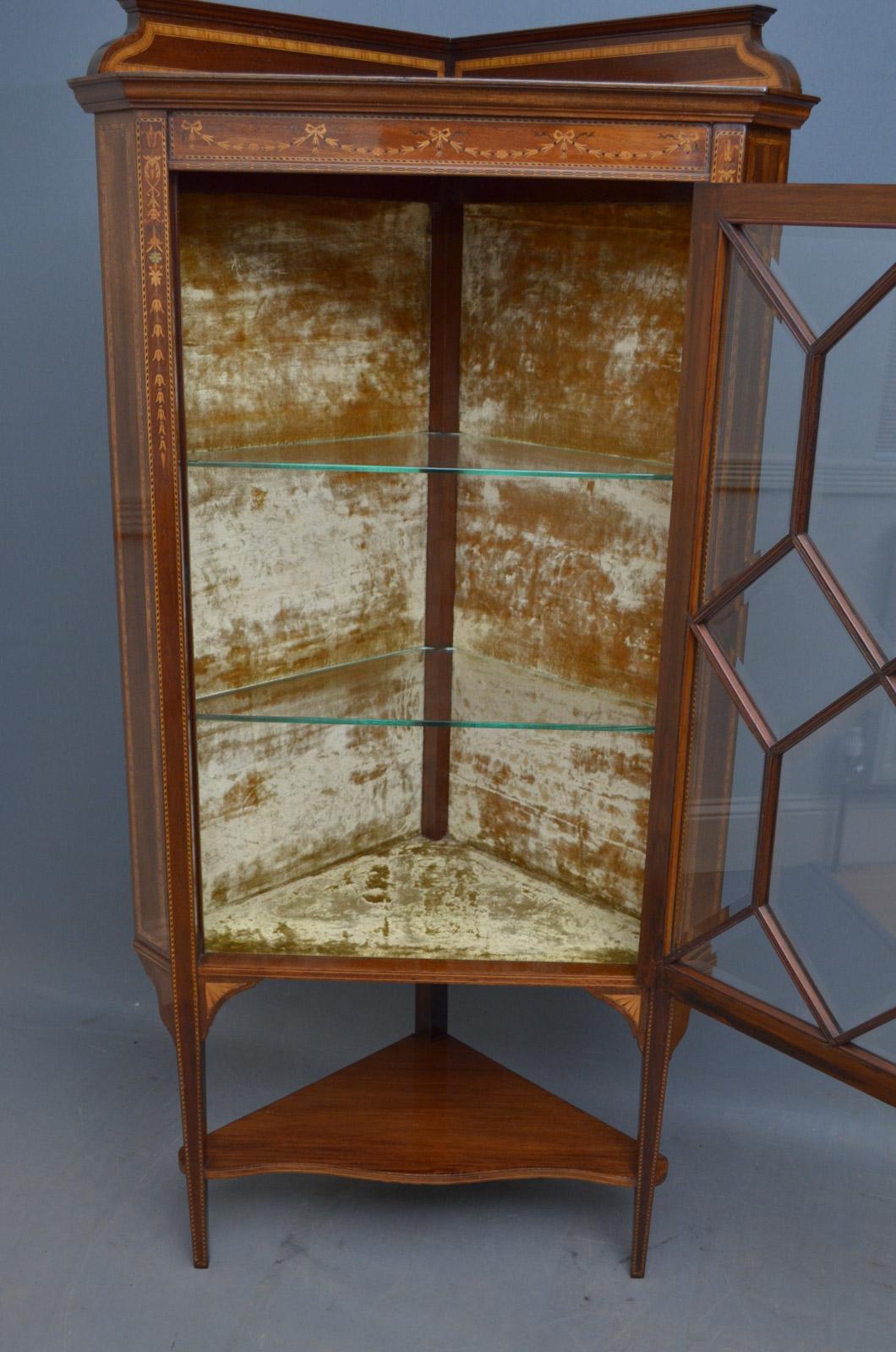 Edwardian Mahogany and Inlaid Corner Display Cabinet 1