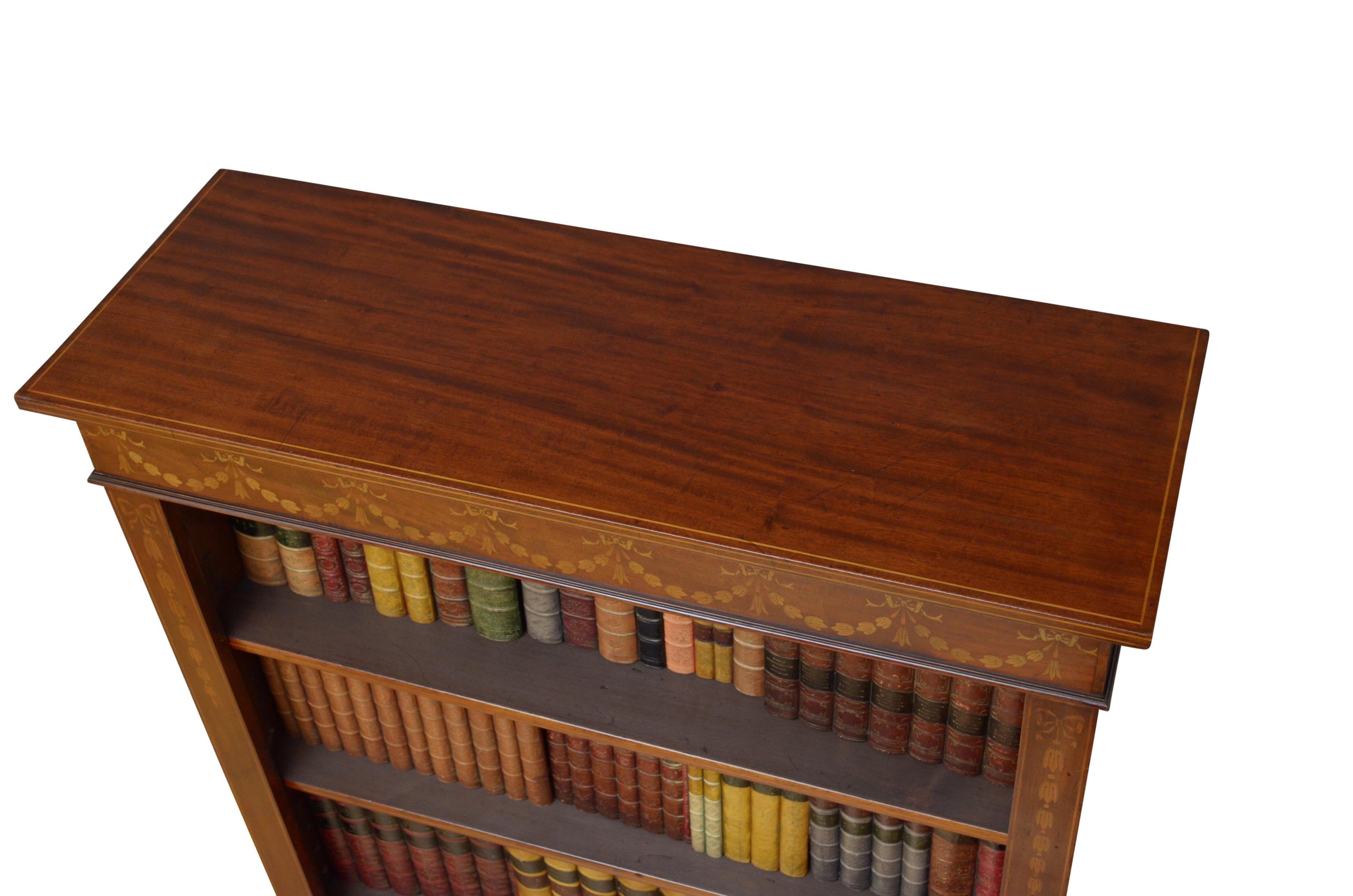 English Edwardian Mahogany And Inlaid Open Bookcase