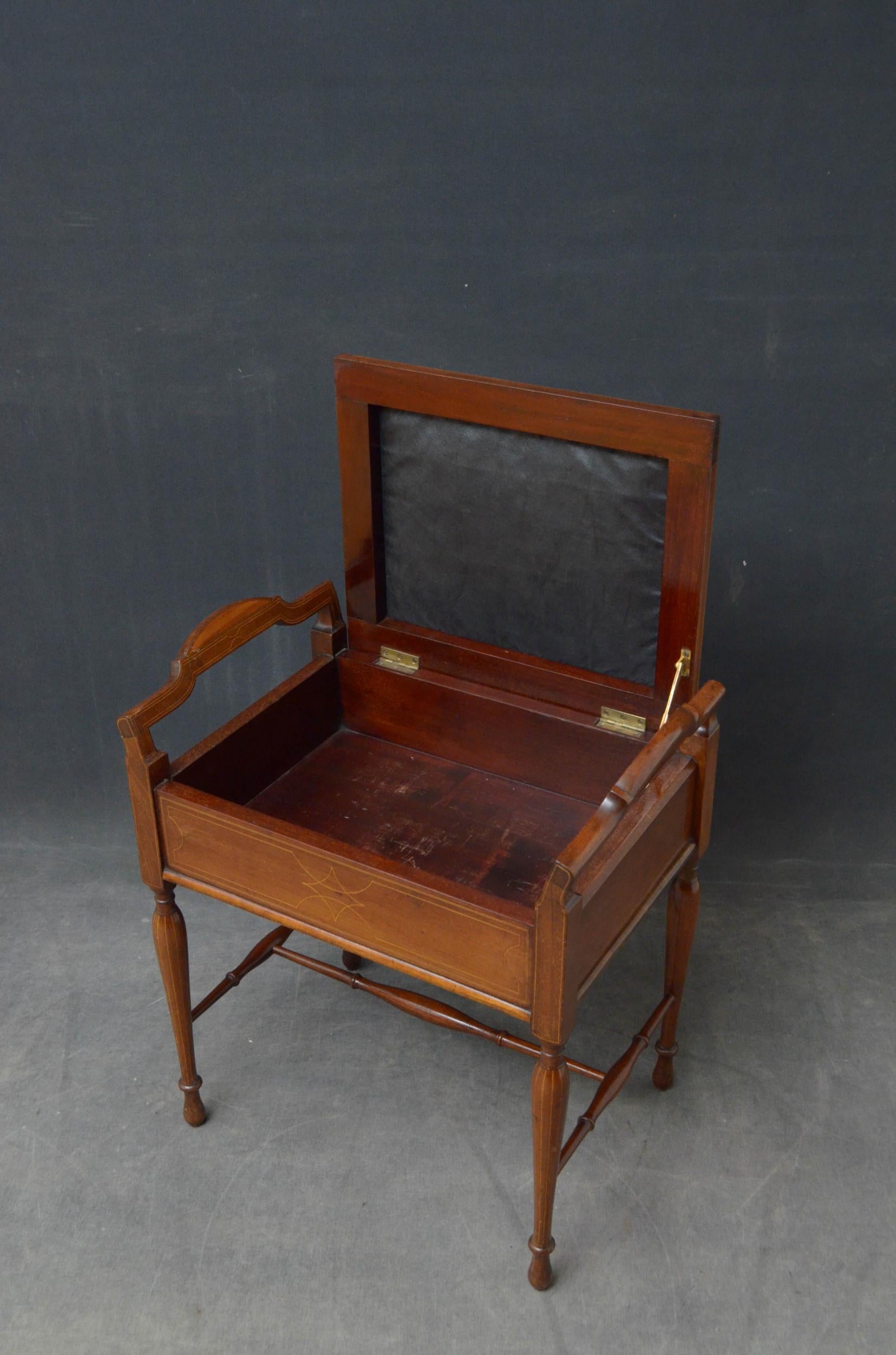 British Edwardian Mahogany and Inlaid Stool For Sale