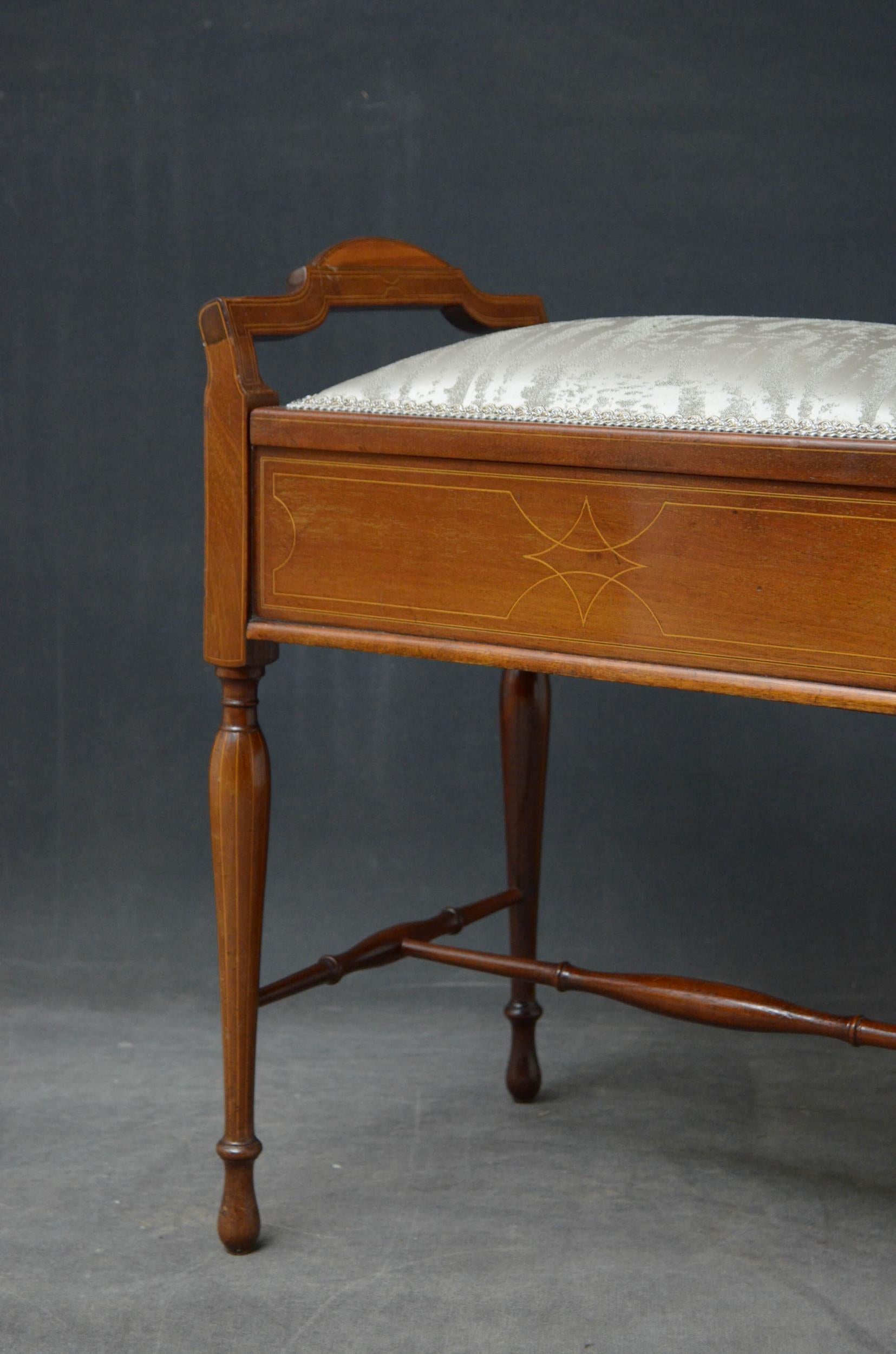 20th Century Edwardian Mahogany and Inlaid Stool For Sale