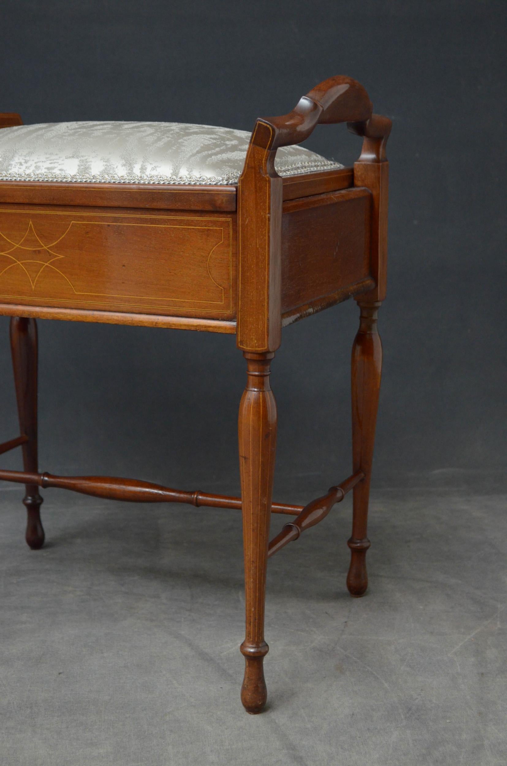 Edwardian Mahogany and Inlaid Stool For Sale 1