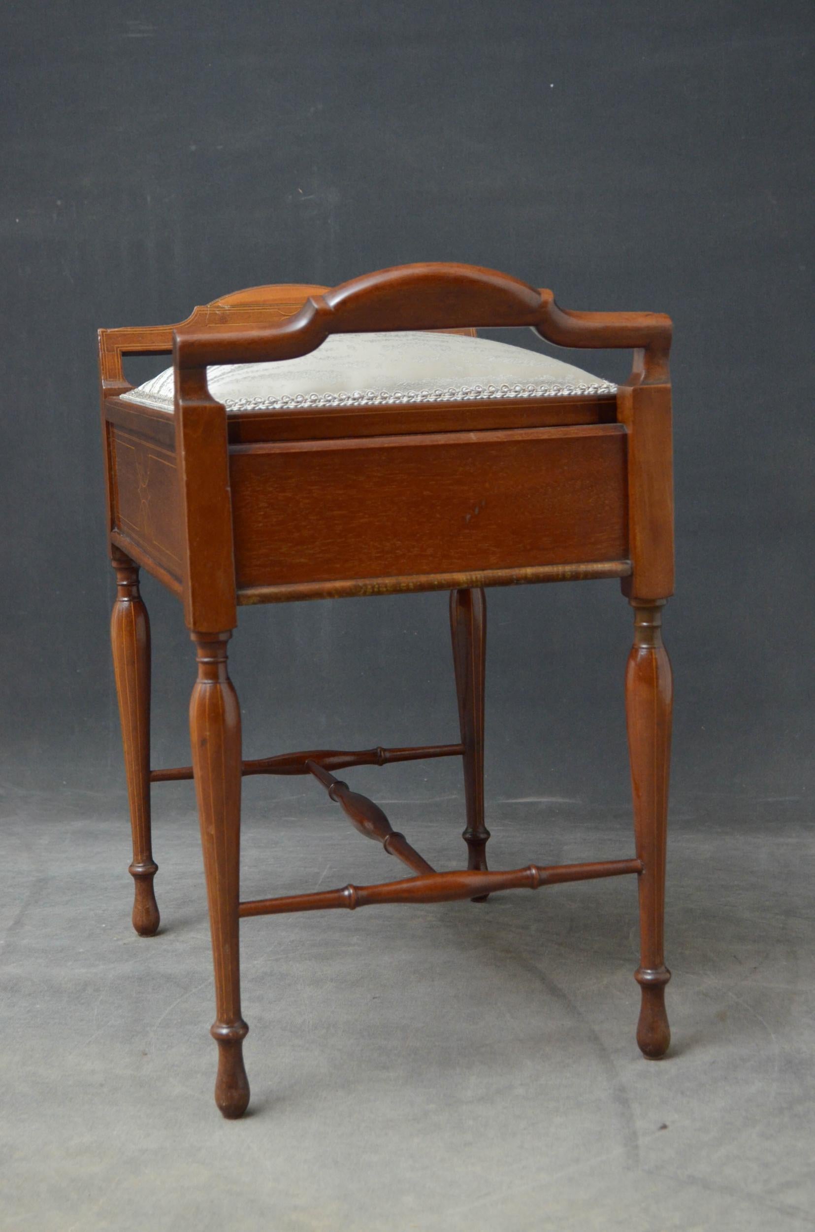 Edwardian Mahogany and Inlaid Stool For Sale 2