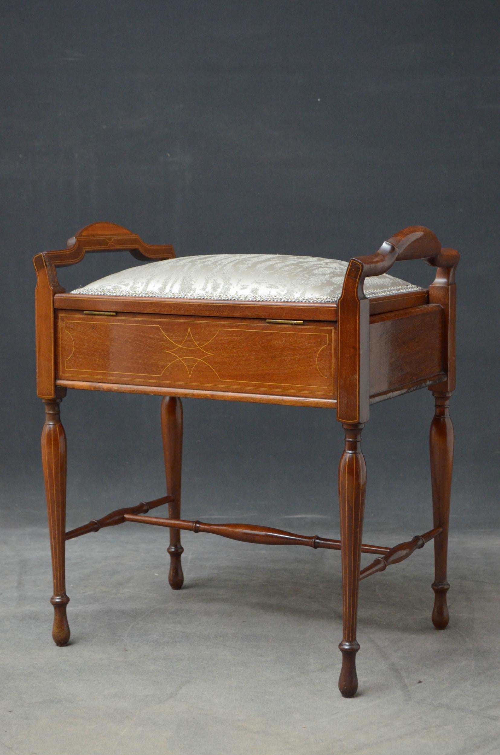 Edwardian Mahogany and Inlaid Stool For Sale 3