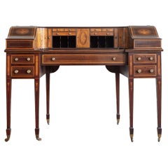 Antique Edwardian Mahogany and Satinwood Carlton House Desk