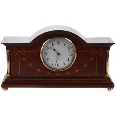 Edwardian Mahogany and Satinwood Inlaid Mantel Clock