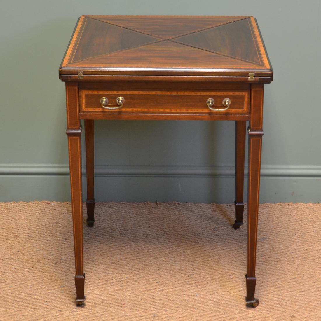 Early 20th Century Edwardian Mahogany Antique Envelope Card Table For Sale