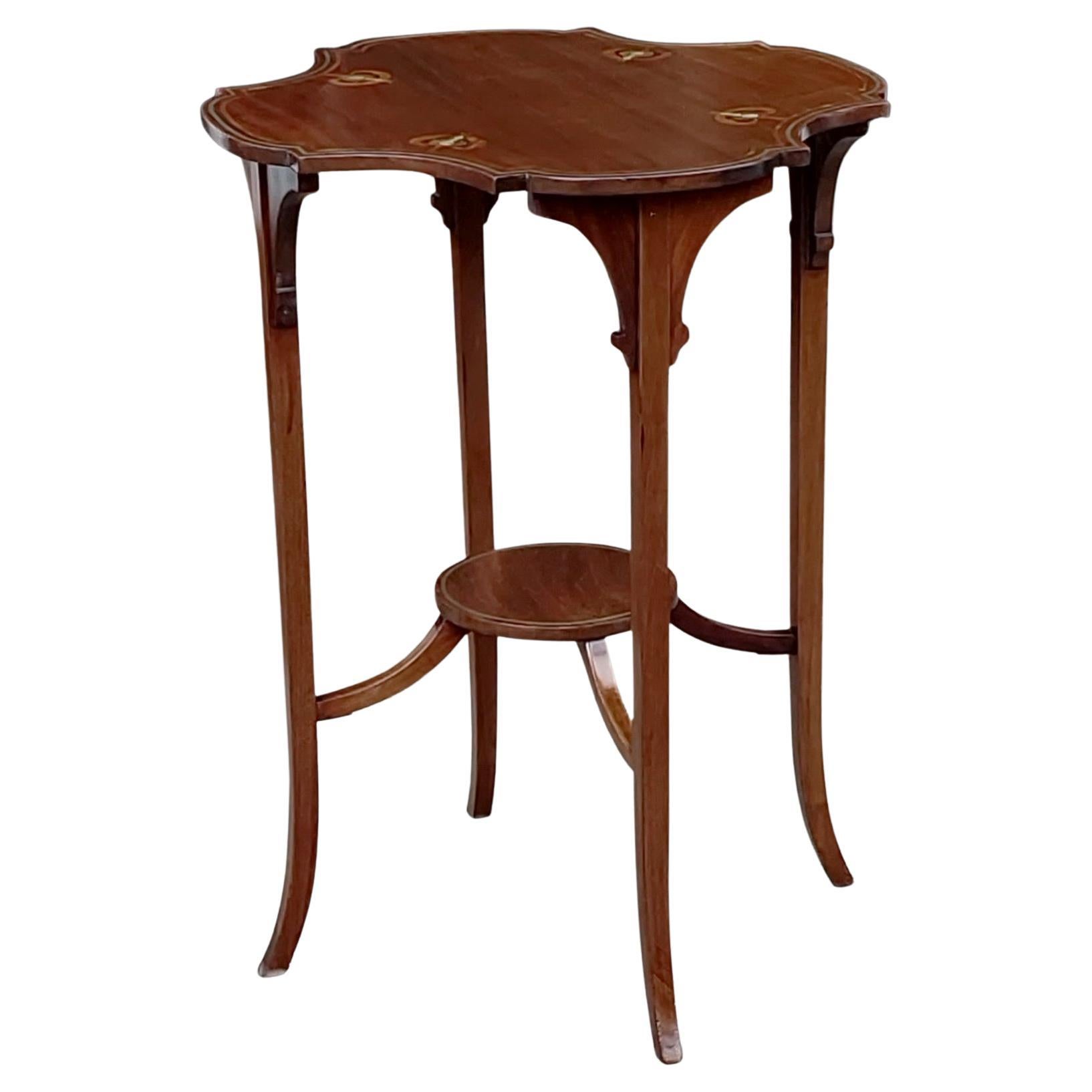 Edwardian Mahogany Art Nouveau Inlaid Occasional Table For Sale