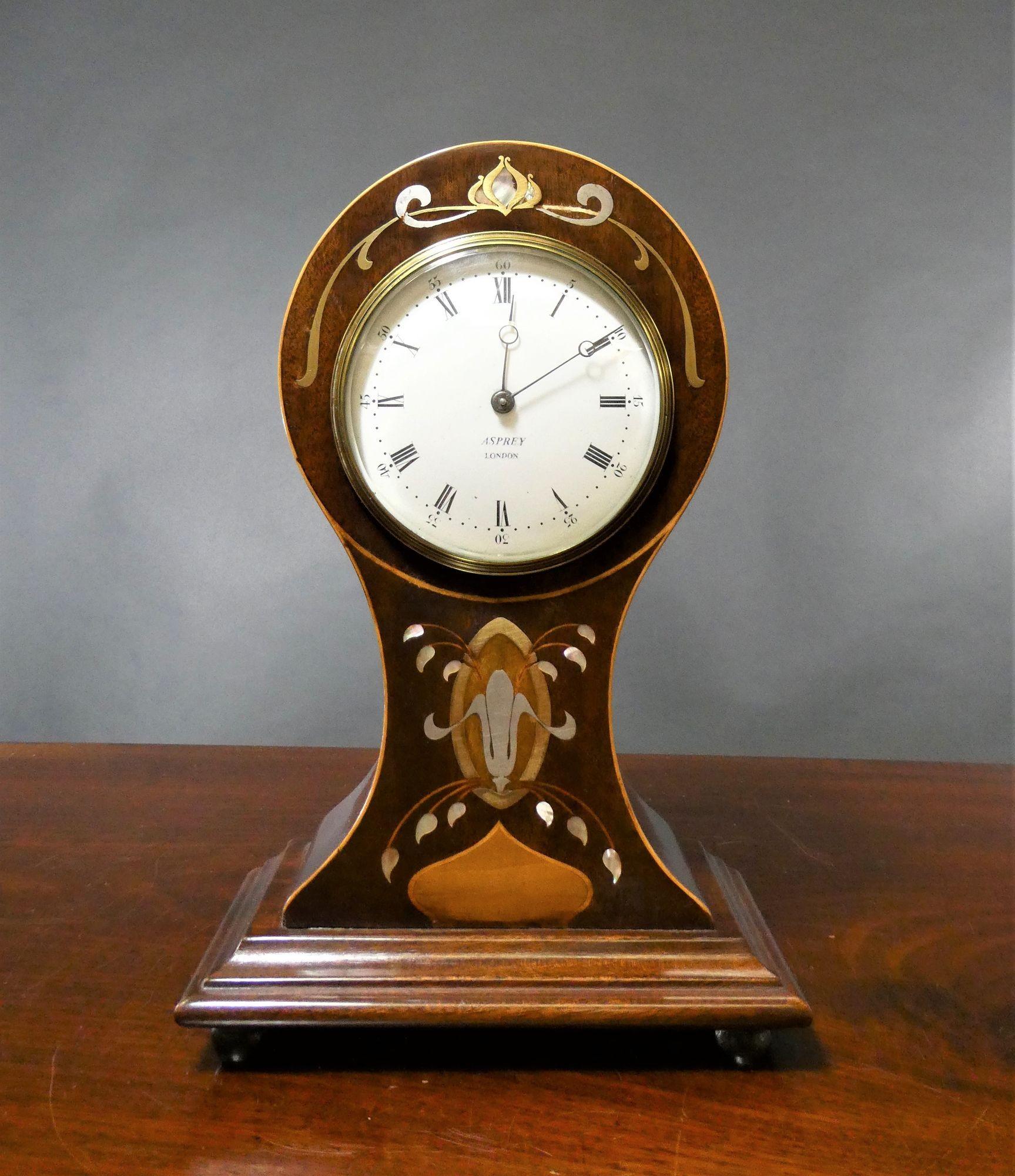 Edwardian Mahogany Balloon Mantel Clock, Asprey, London For Sale 2