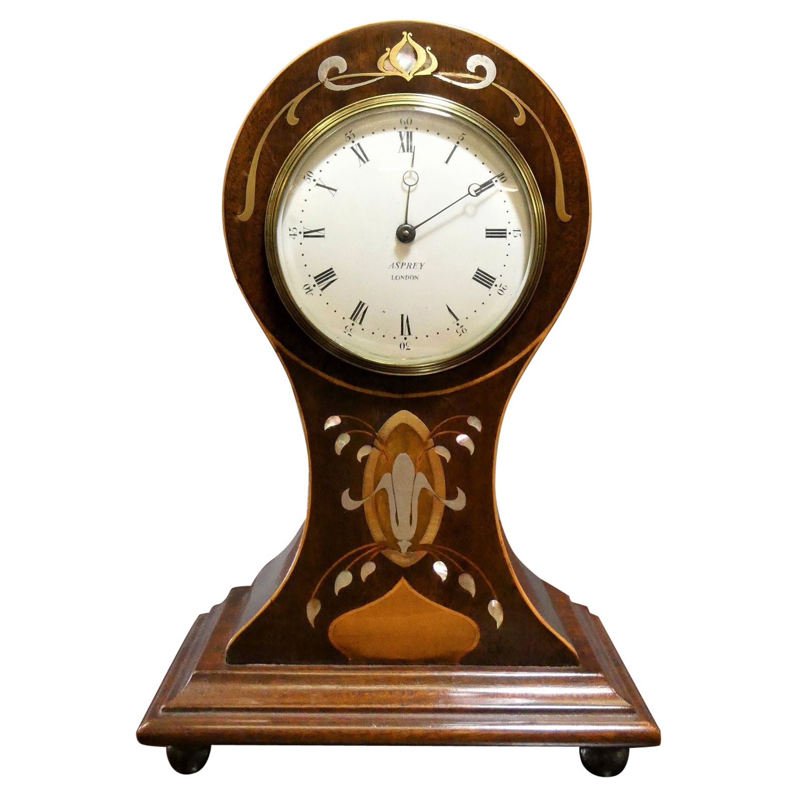 Edwardian Mahogany Balloon Mantel Clock, Asprey, London